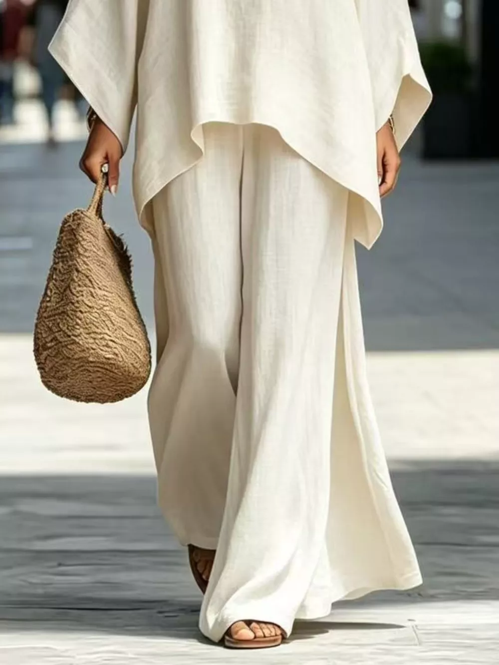 Full Size Batwing Sleeve Top and Wide-Leg Pants Set Plus Size, image 3
