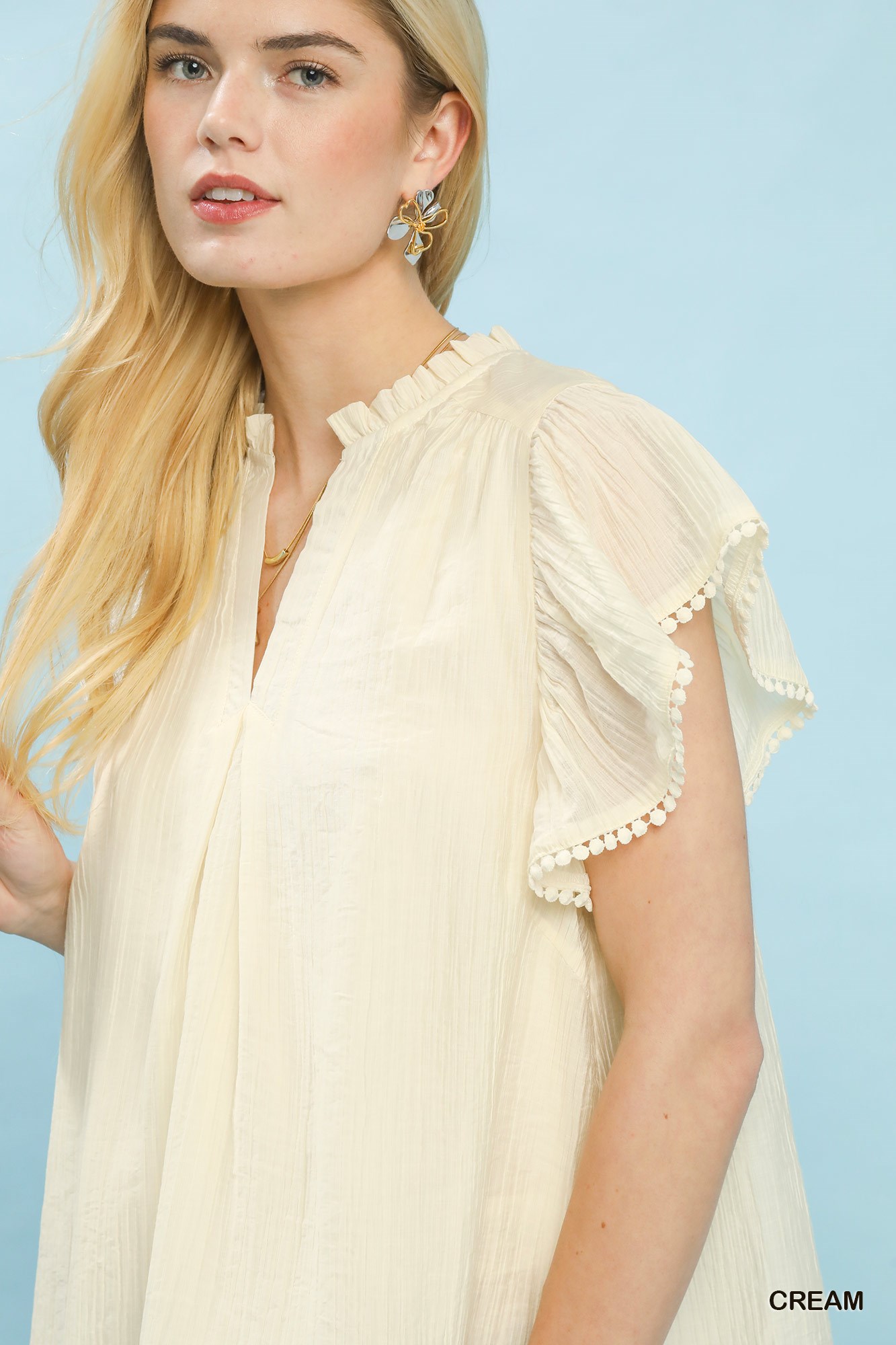 Flutter Sleeve Relaxed Top with Trim Detail, image 5