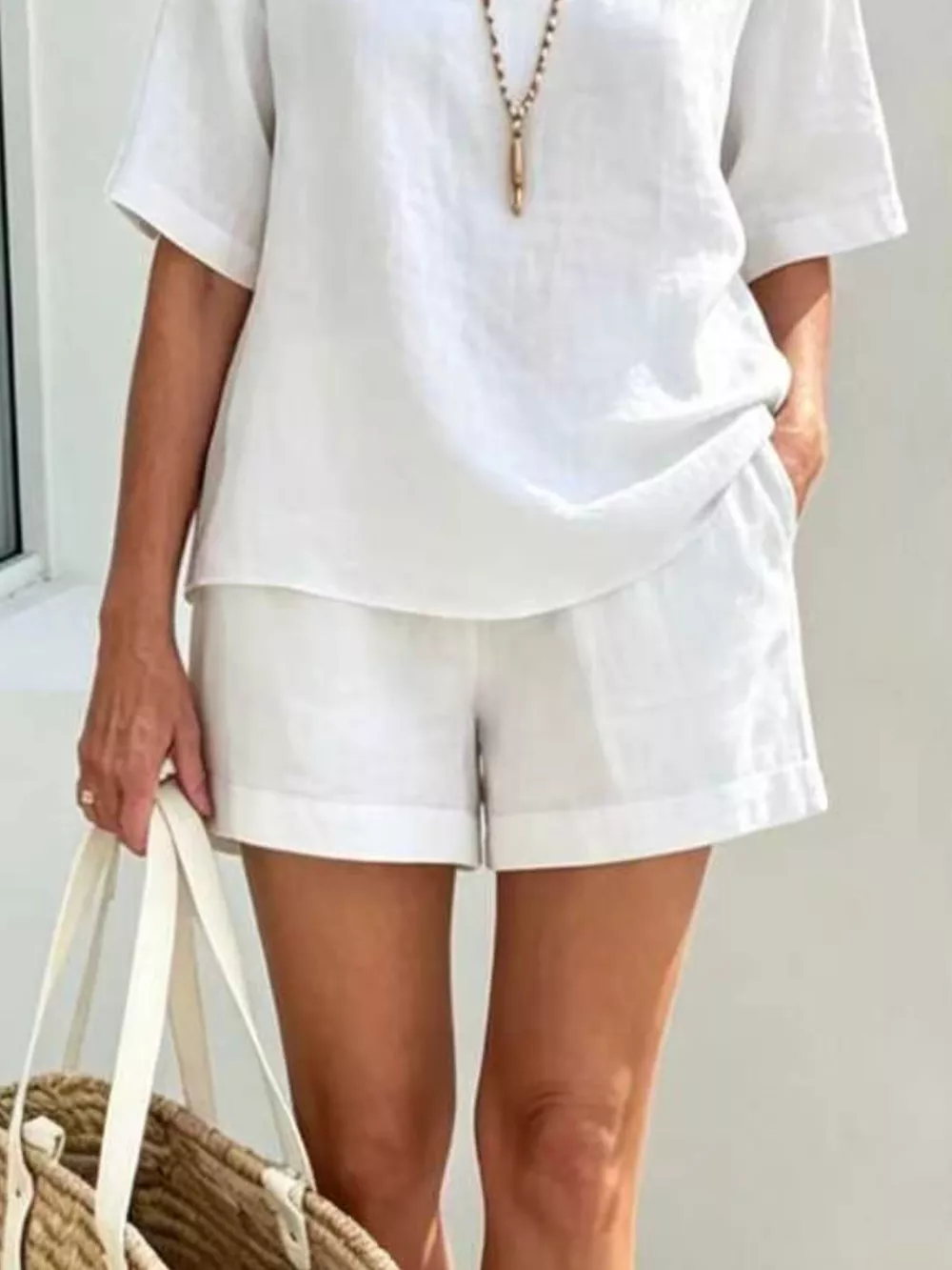 Full Size Half Sleeve Top and Shorts Set Plus Size, image 2