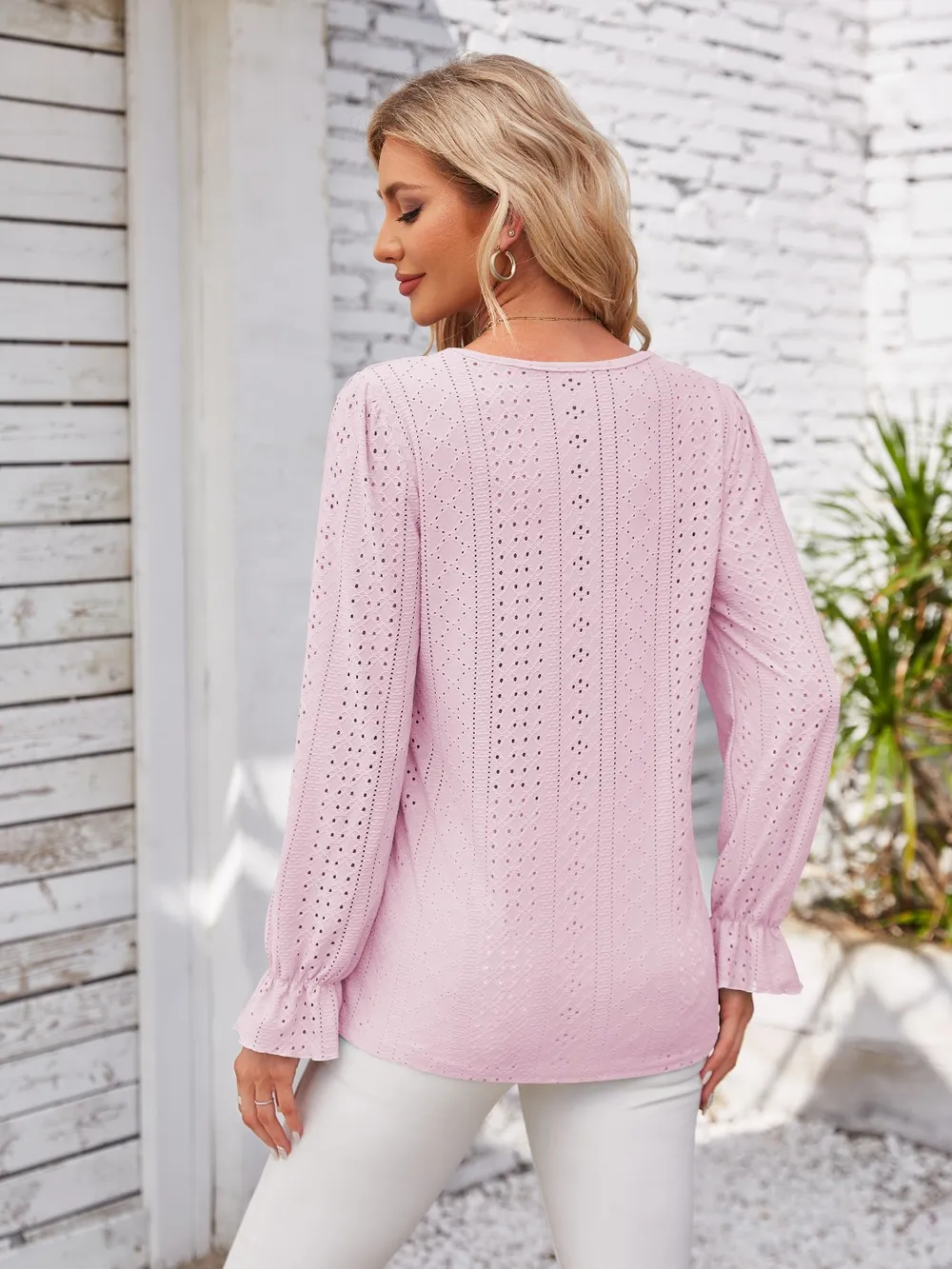 Applique V-Neck Flounce Sleeve T-Shirt, image 19