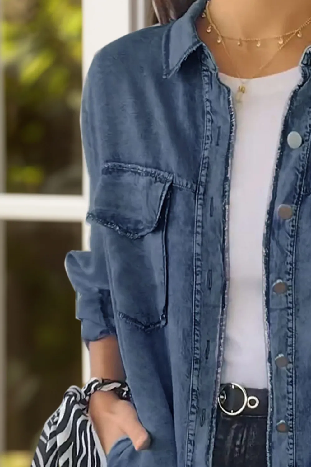 Full Size Pocketed Button Up Long Sleeve Denim Jacket, image 4