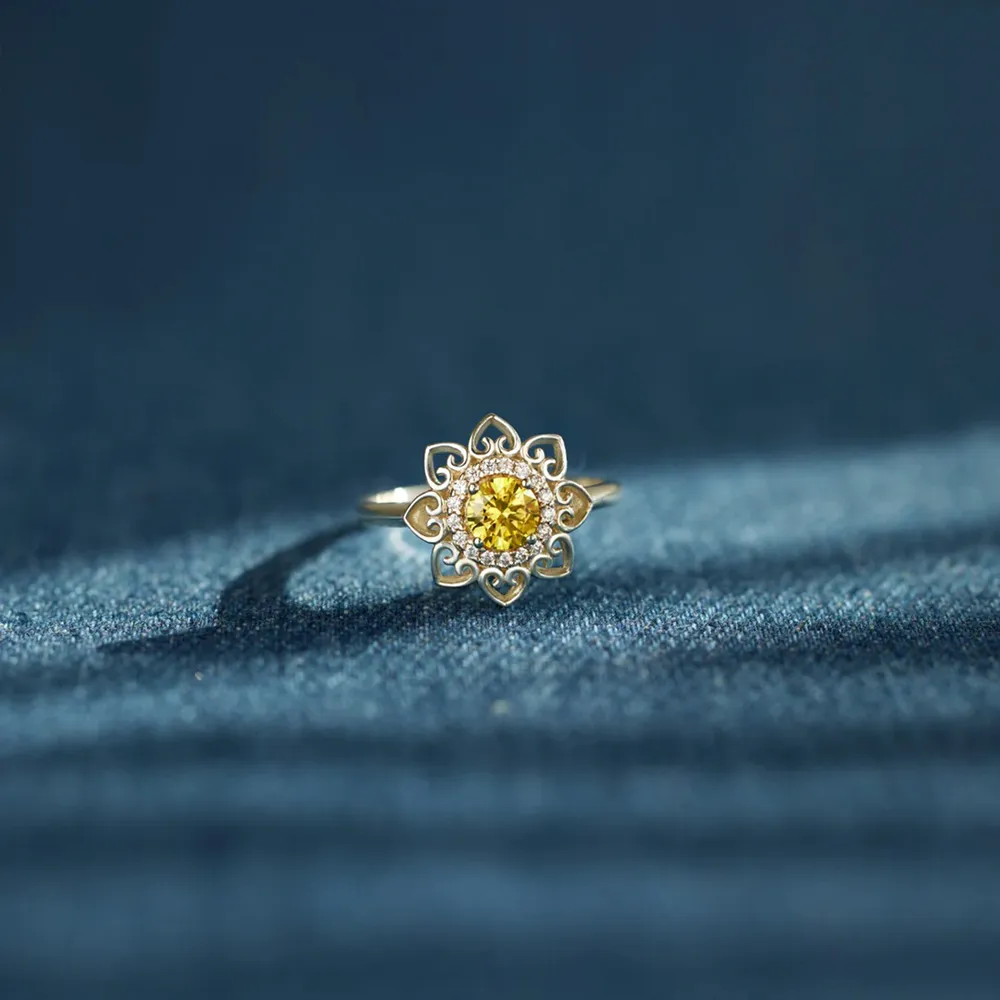 Flower Shape Zircon Platinum-Plated 925 Sterling Silver Ring, image 3