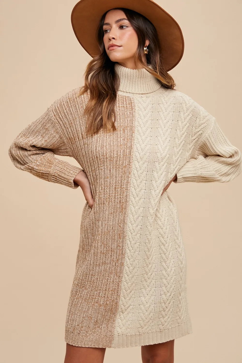 Color Block Turtleneck Sweater Dress, image 5
