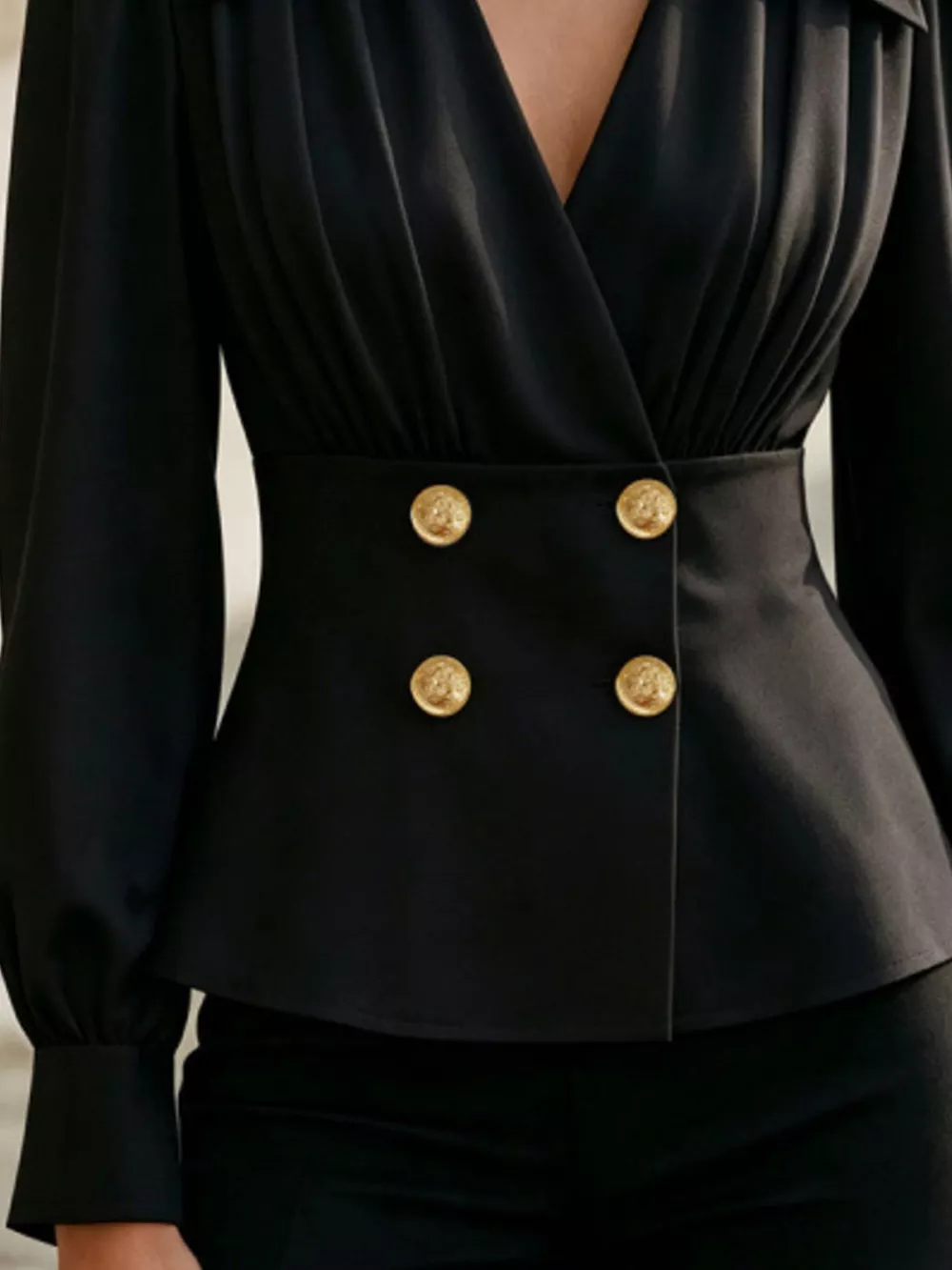 Double-Breasted Peplum Blouse with Gold Buttons, image 5