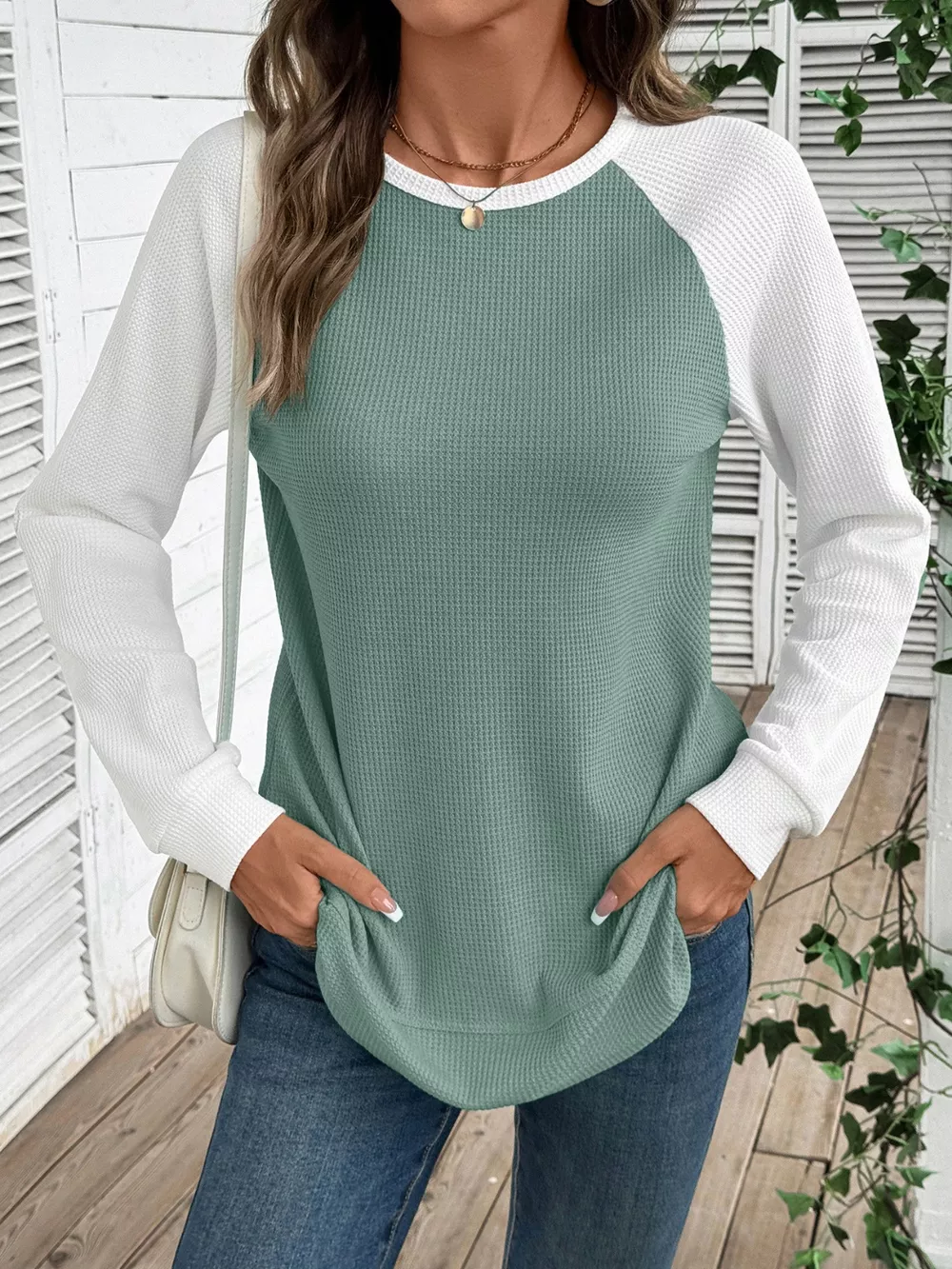 Waffle Knit Raglan Sleeve T-Shirt, image 14