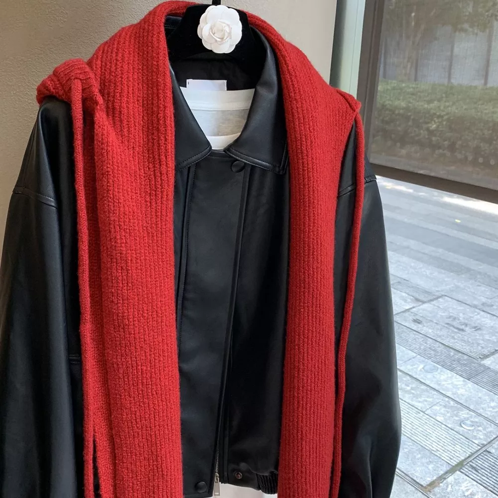 Cozy Knit Tie Scarf with Hooded Design, image 9