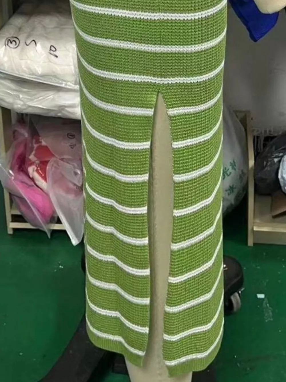 Striped Knit Slit Short Sleeve Midi Dress, image 4