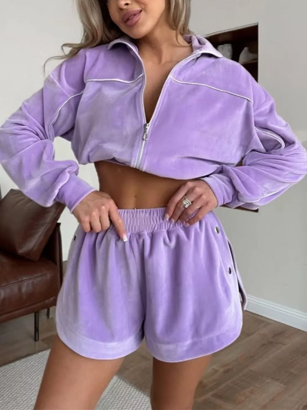 Zip-Up Outerwear and Shorts Set, image 26