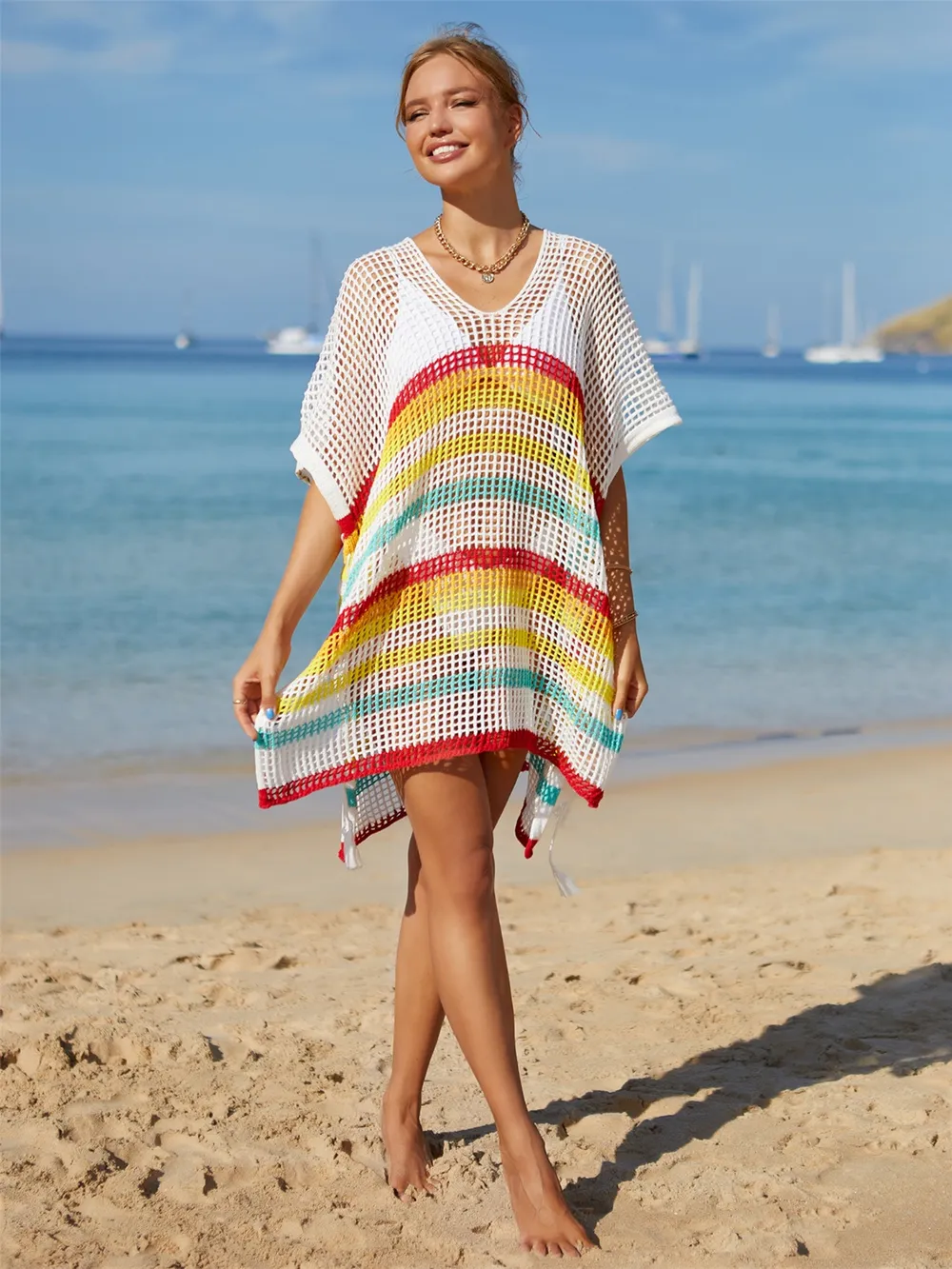 Cutout Striped Cover-Up with Tassel, image 6