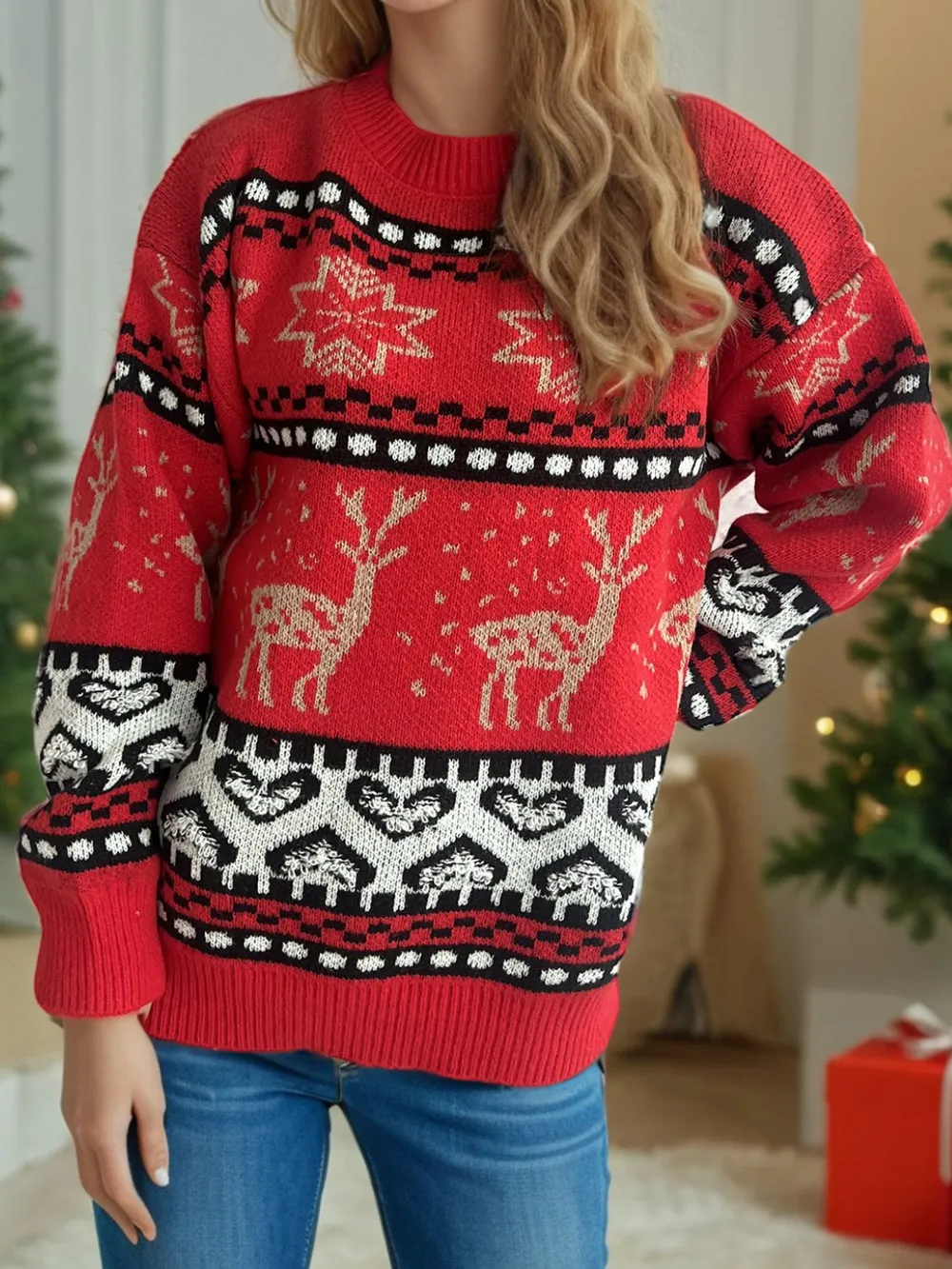 Christmas Element Round Neck Long Sleeve Sweater, image 4