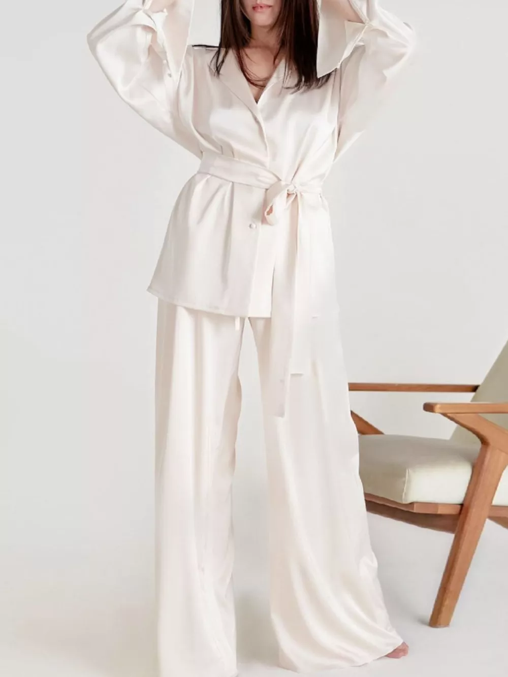 Satin Long Sleeve Shirt and Pants Set, image 12
