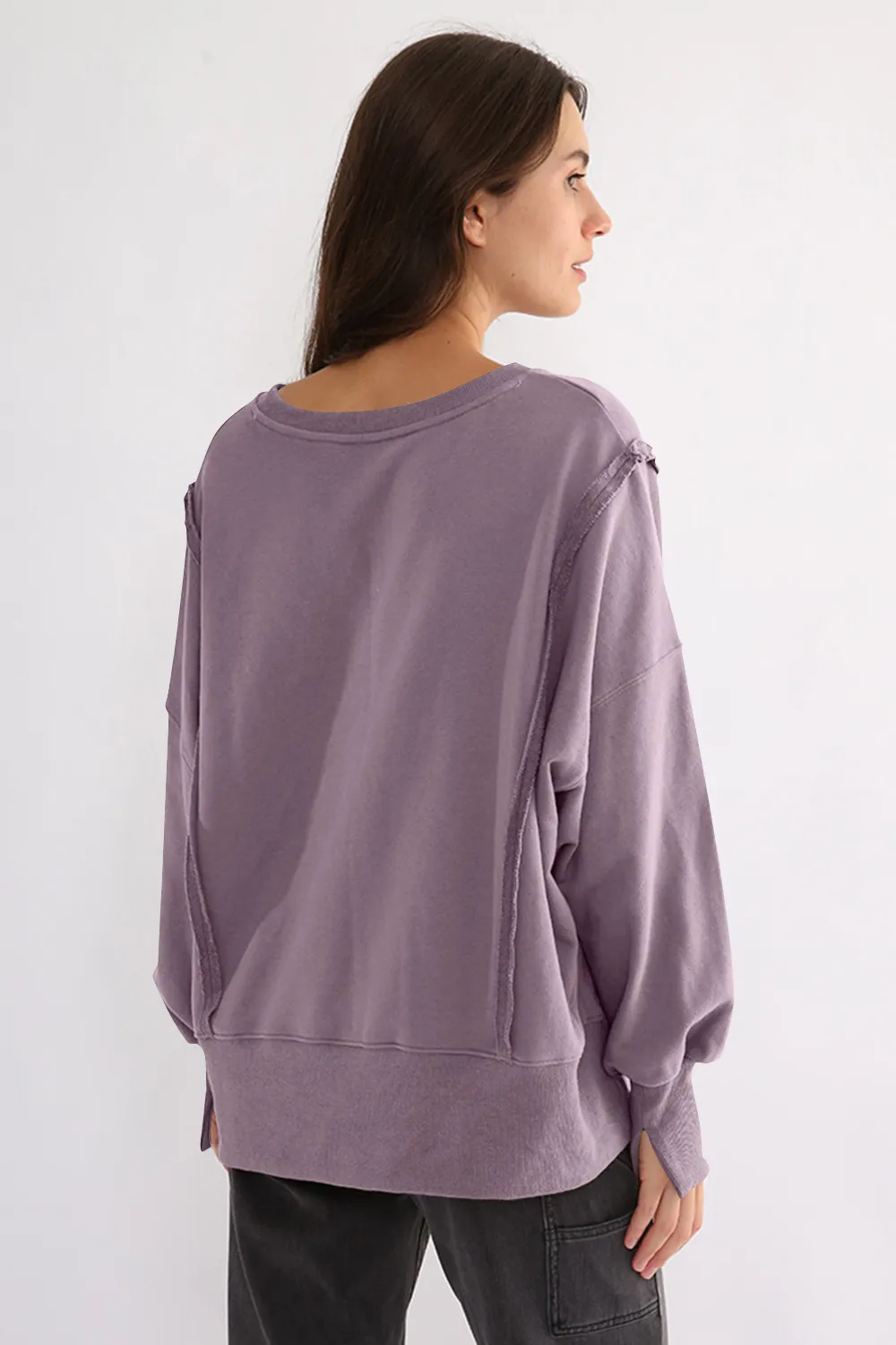 Exposed Seam High-Low Long Sleeve Sweatshirt, image 14