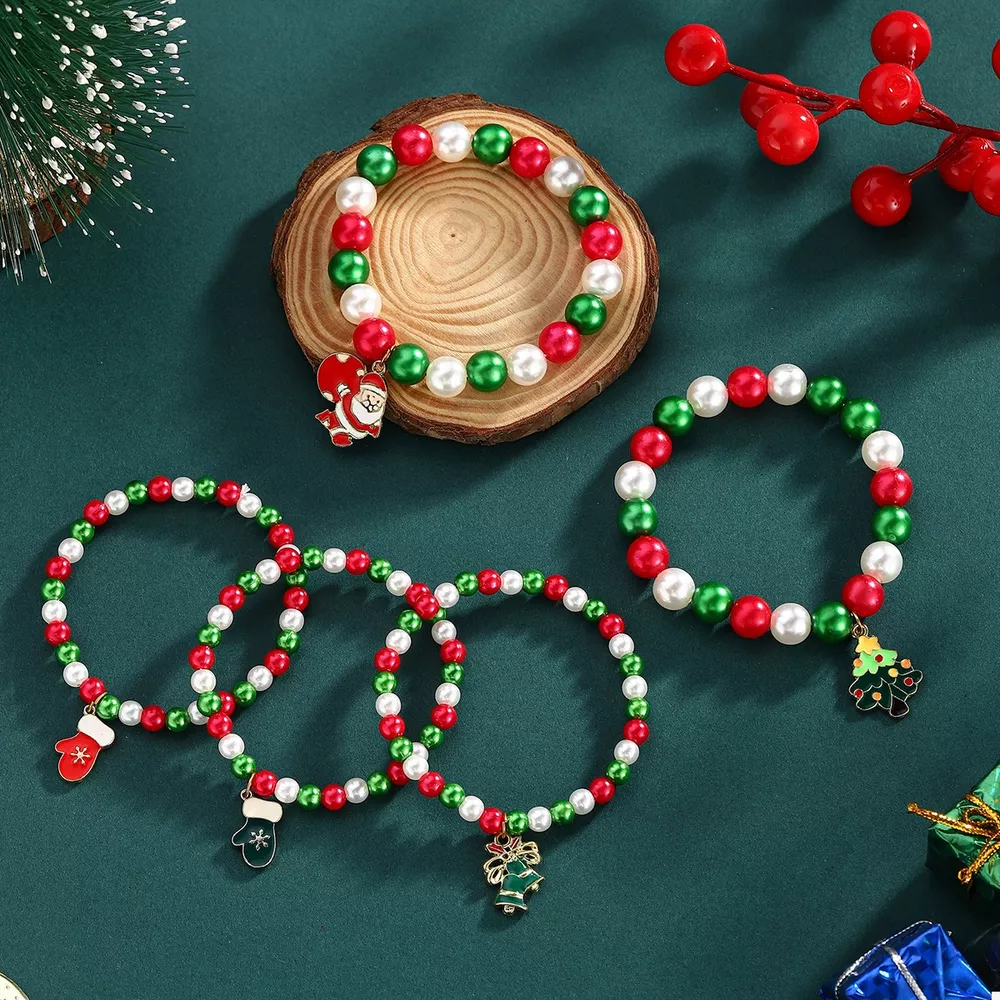 5 Piece Christmas Synthetic Pearl Bracelet, image 2