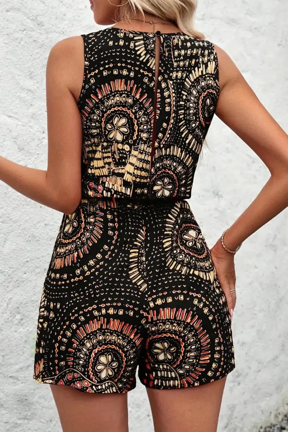Boho Floral Print Sleeveless Summer Romper, image 6