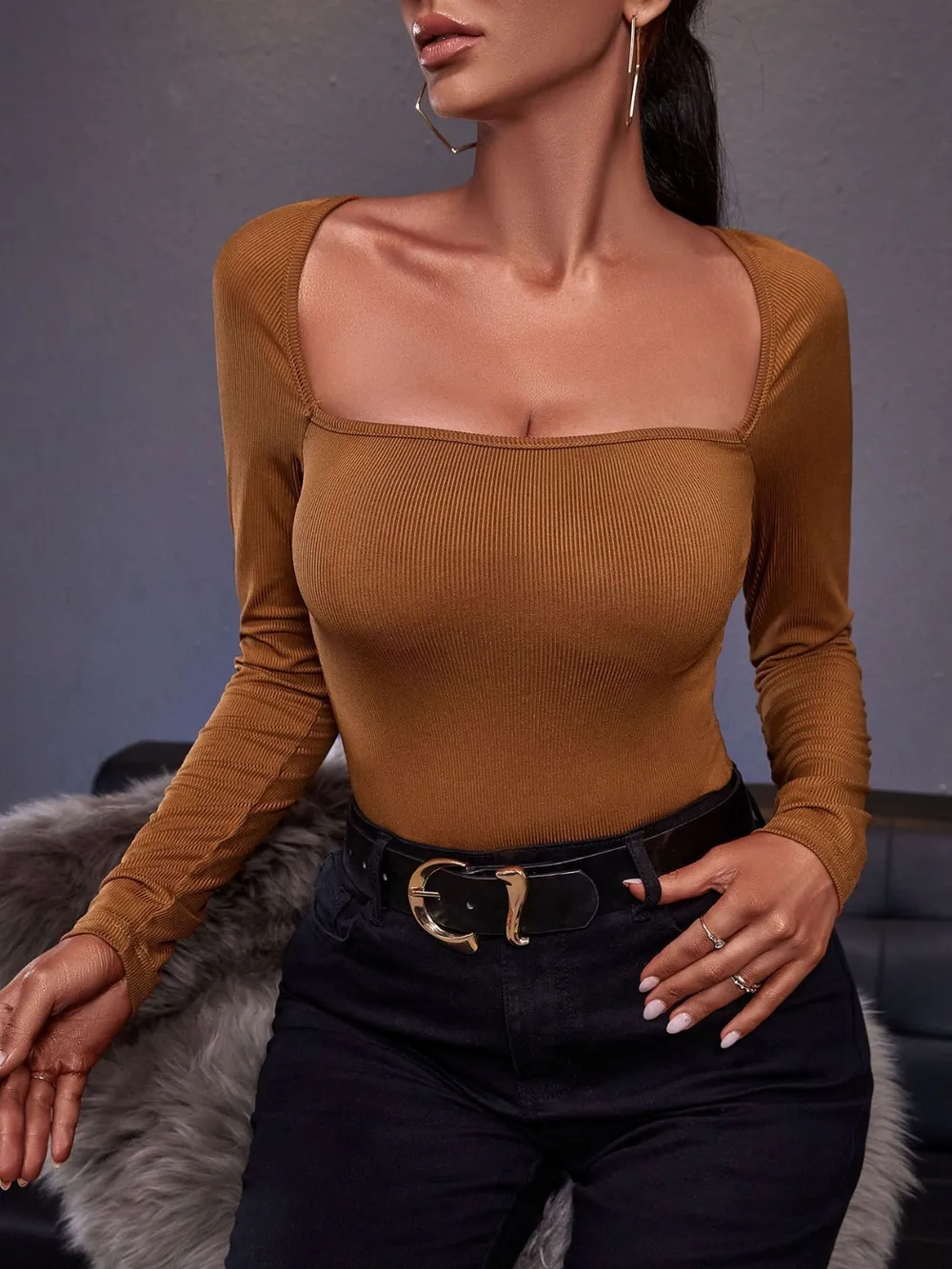 Square Neck Long Sleeve T-Shirt, image 3