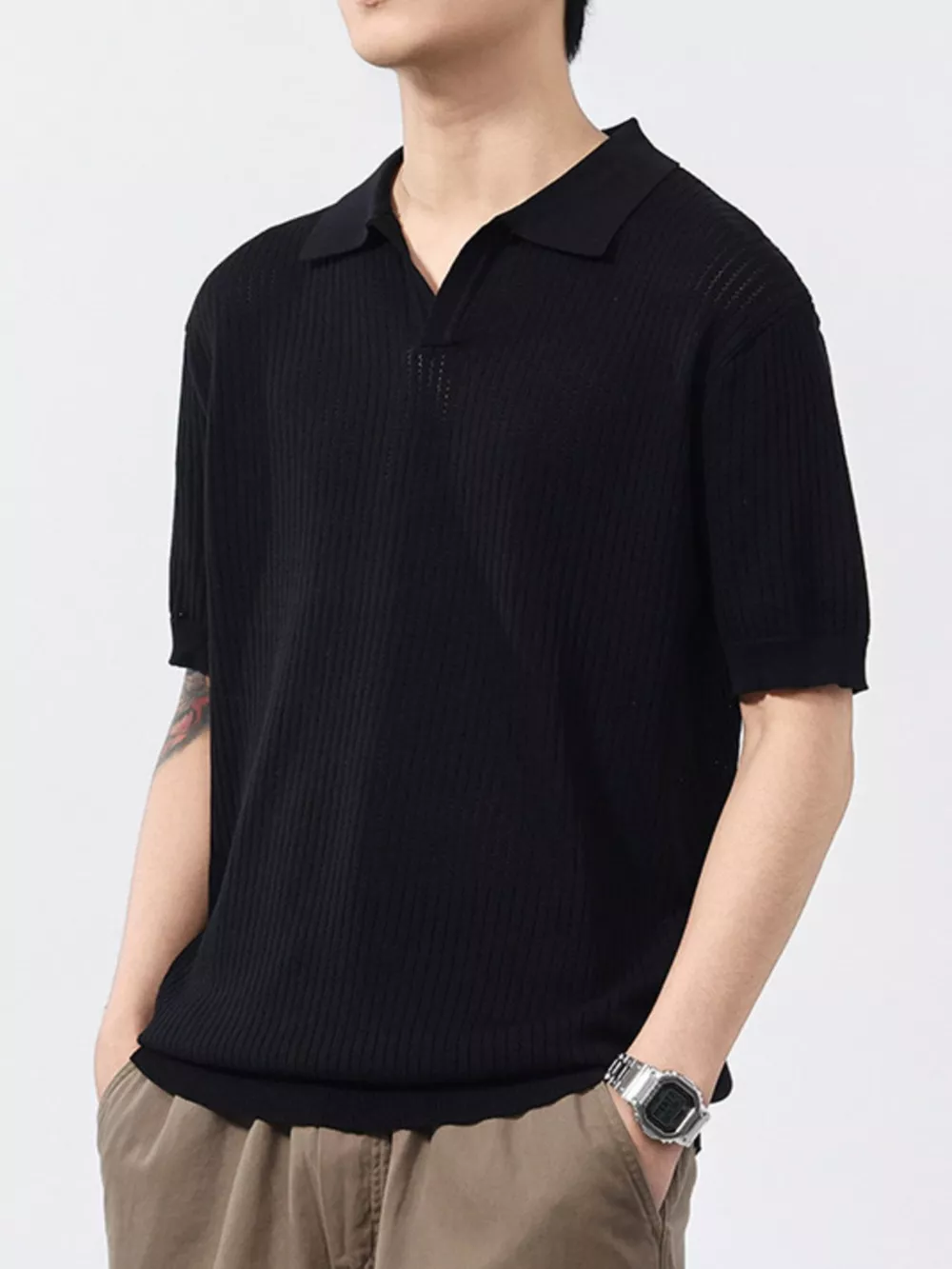 Men's Plus Size Ribbed Short Sleeve Polo, image 6