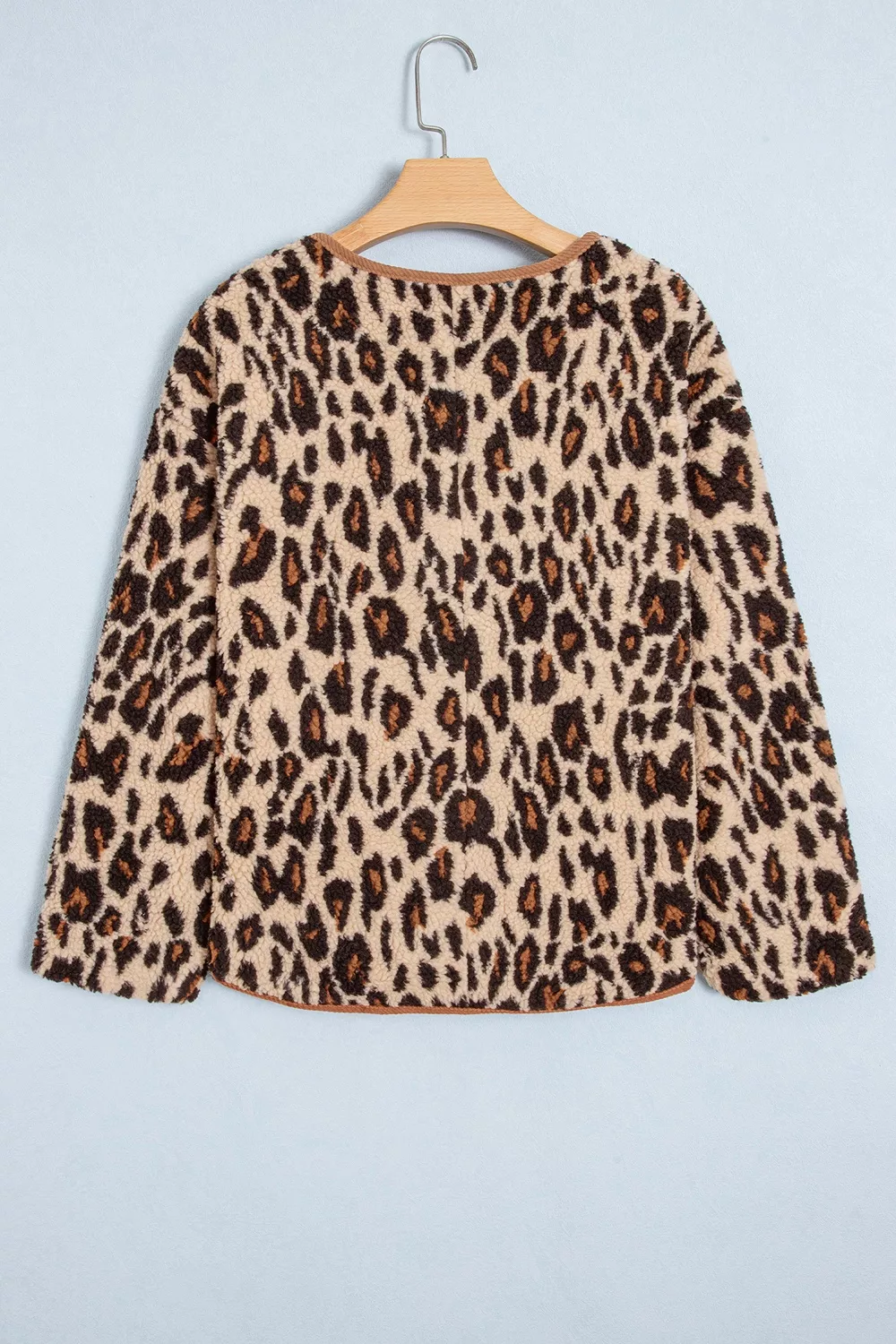 Leopard Plush Corduroy Trim Long Sleeve Jacket, image 7