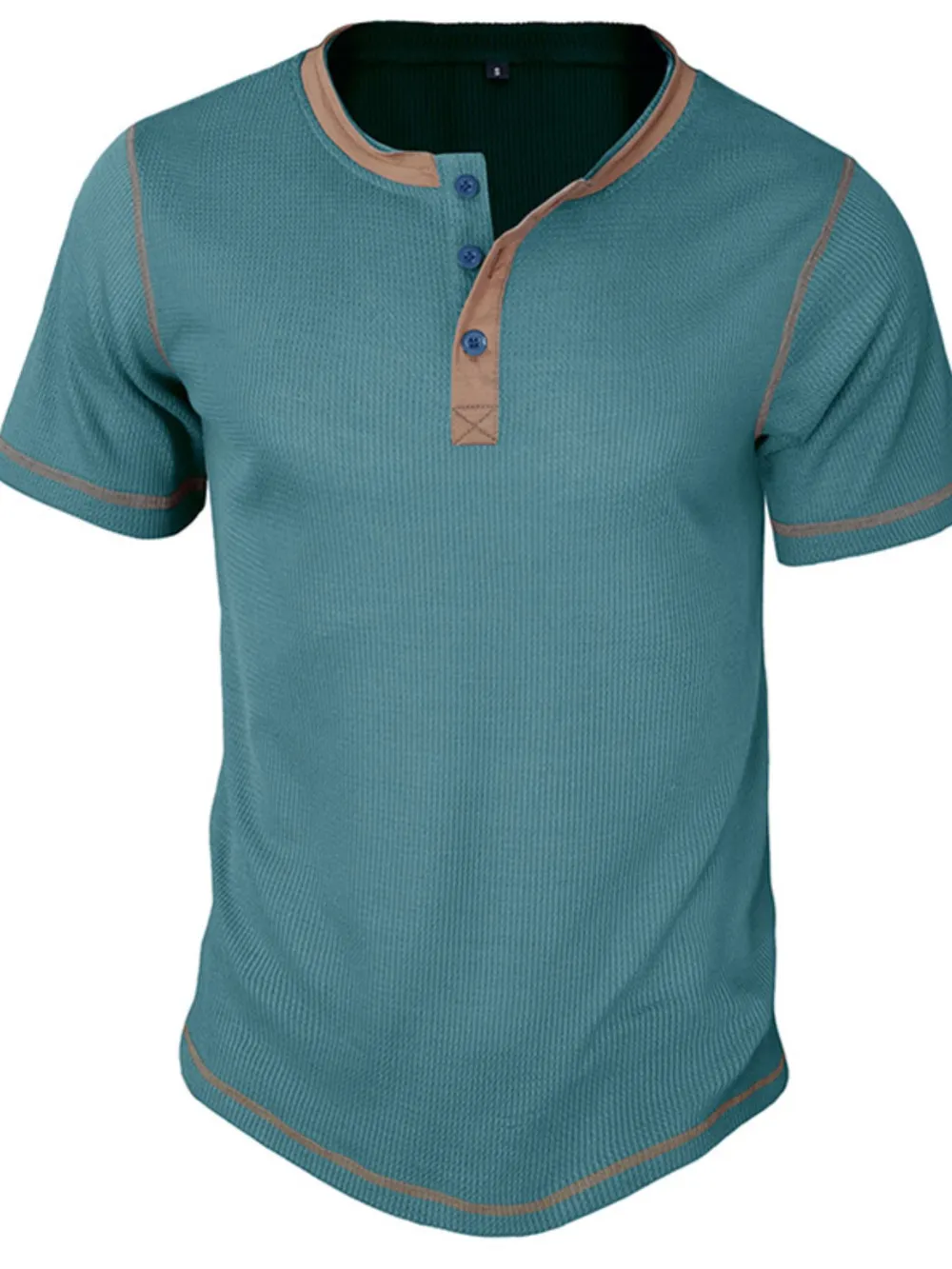 Men's Full Size Contrast Stitch Henley Polo Shirt Plus Size, image 10