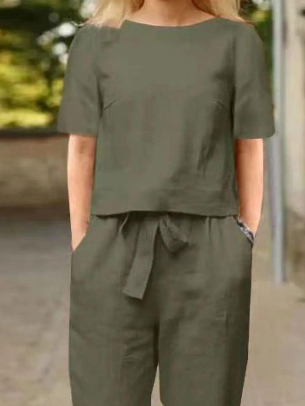 Full Size Round Neck Short Sleeve Top and Pants Set Plus Size, image 6
