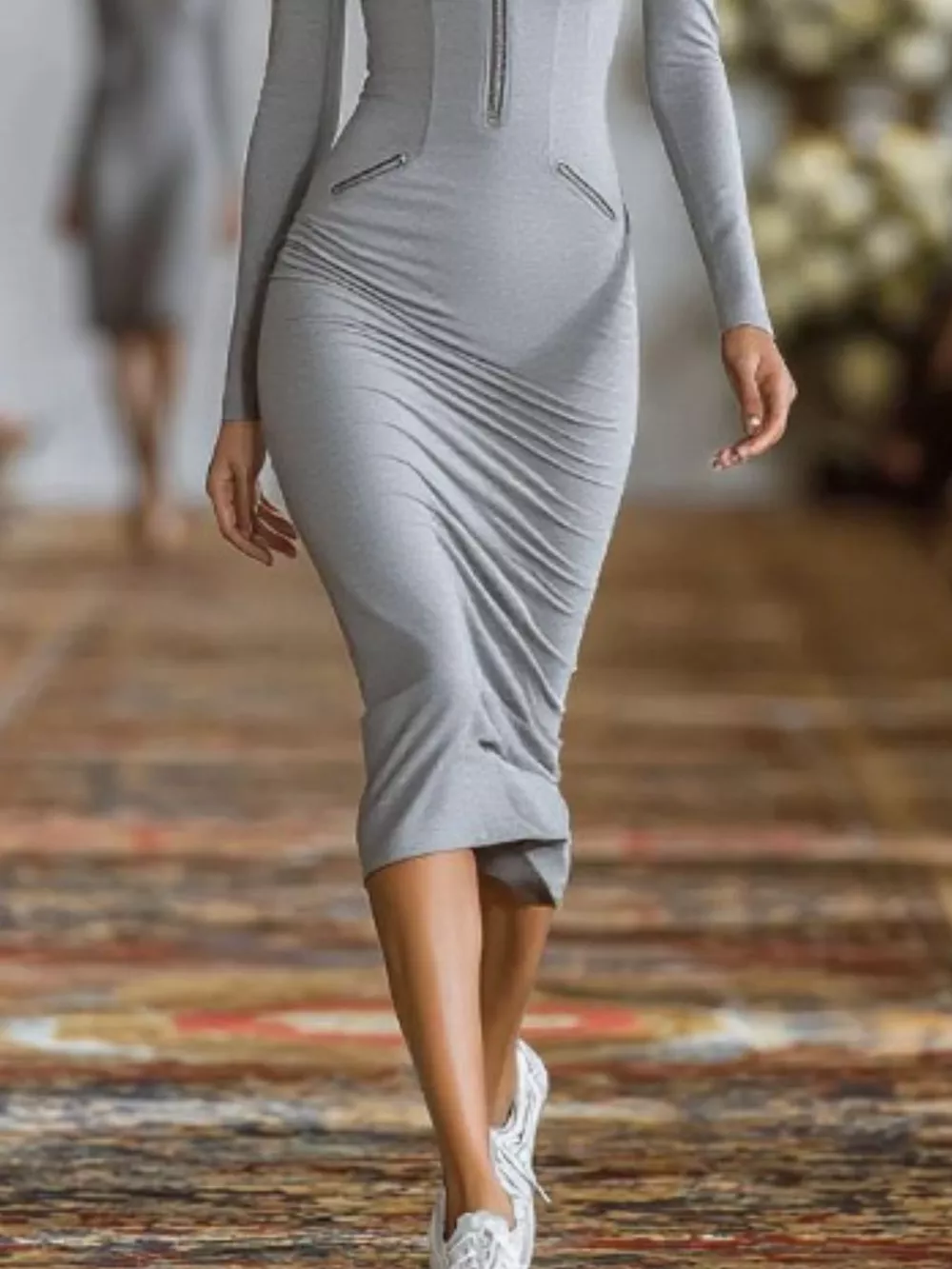 Full Size Zip-Front Bodycon Midi Dress Plus Size, image 9