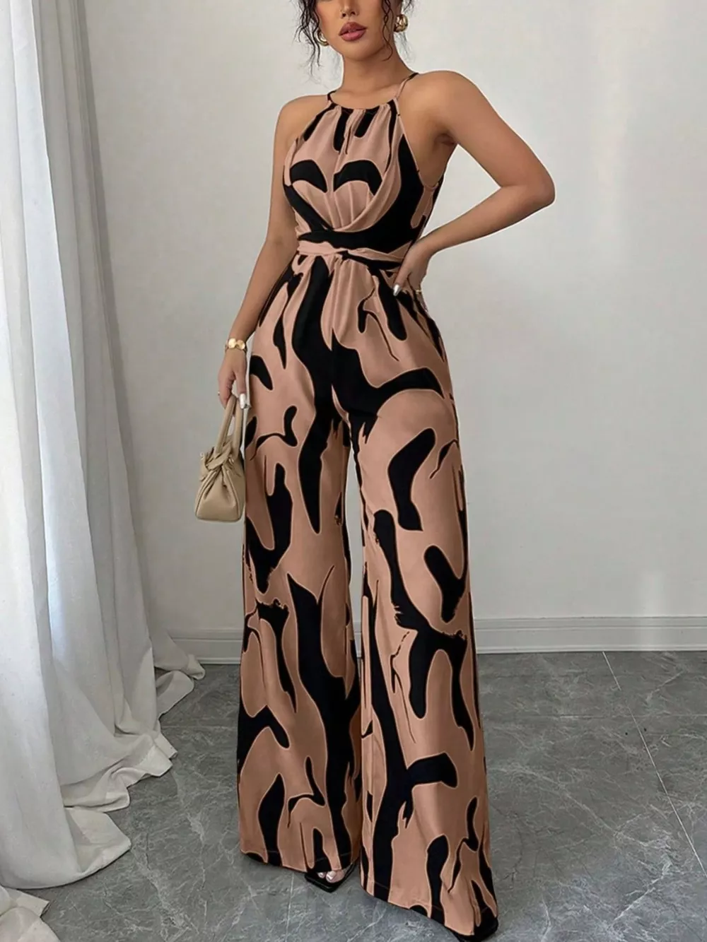 Abstract Print Sleeveless Wide Leg Jumpsuit, image 4
