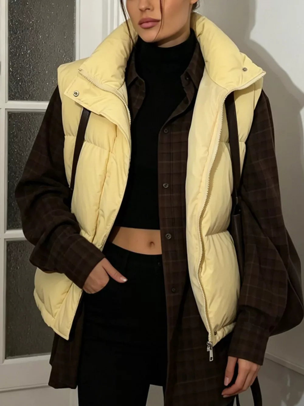 Snap-Button Placket Quilted Puffer Vest Coat, image 22