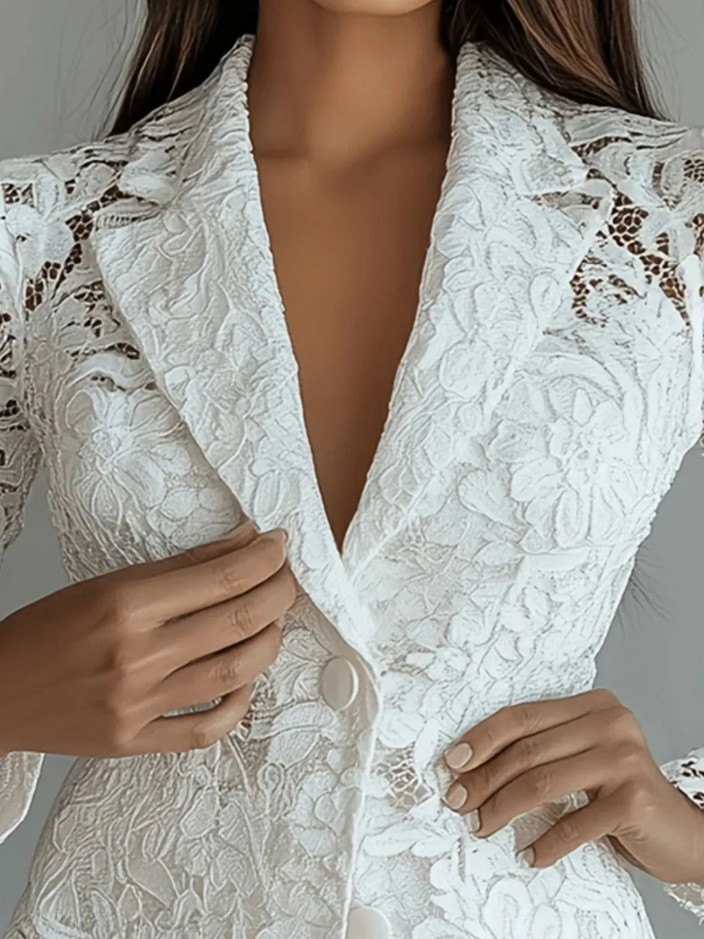 Floral Pattern Lace Single-Breasted Blazer, image 2