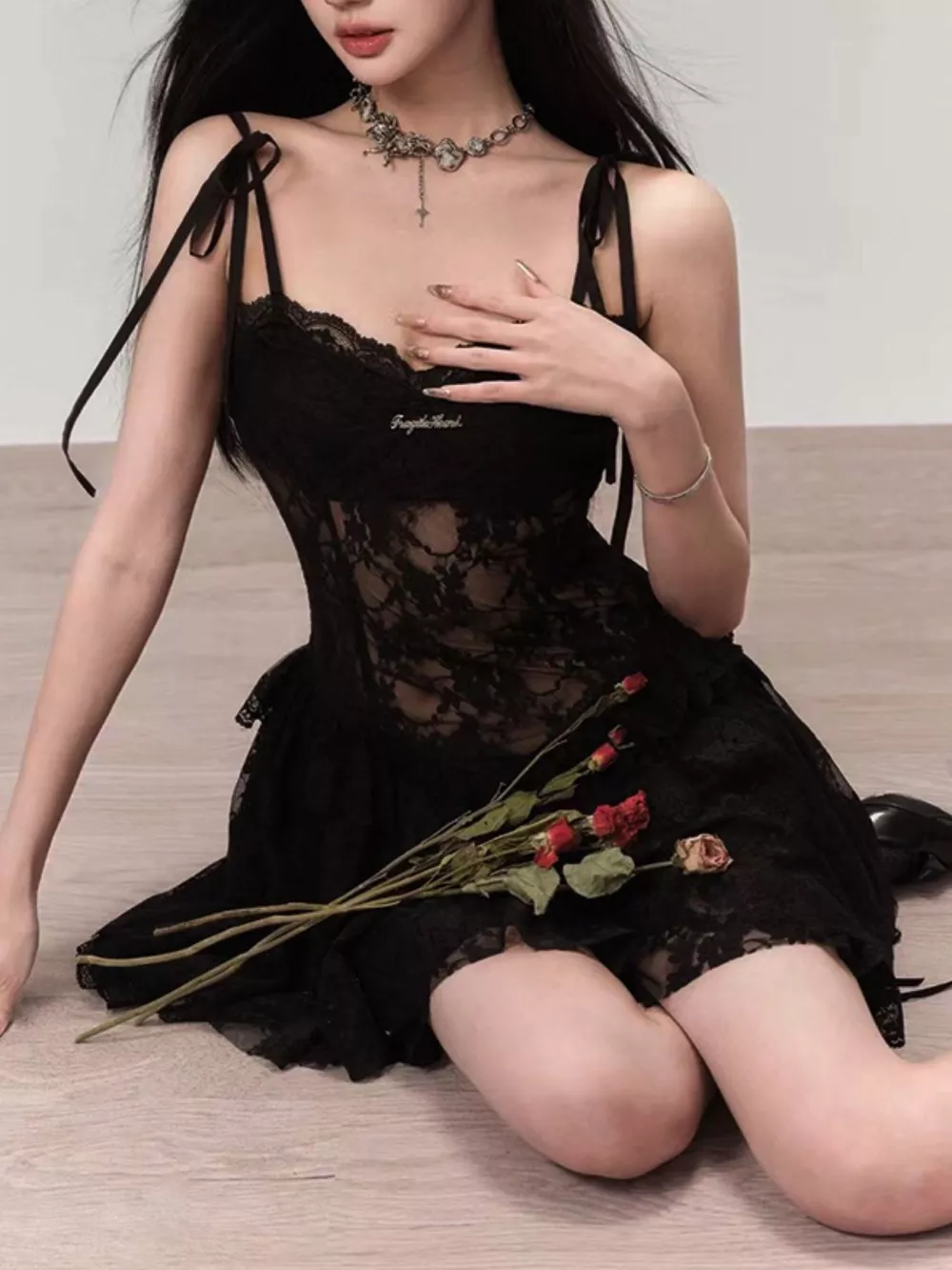 Lace Tie Shoulder Mini Dress, image 5