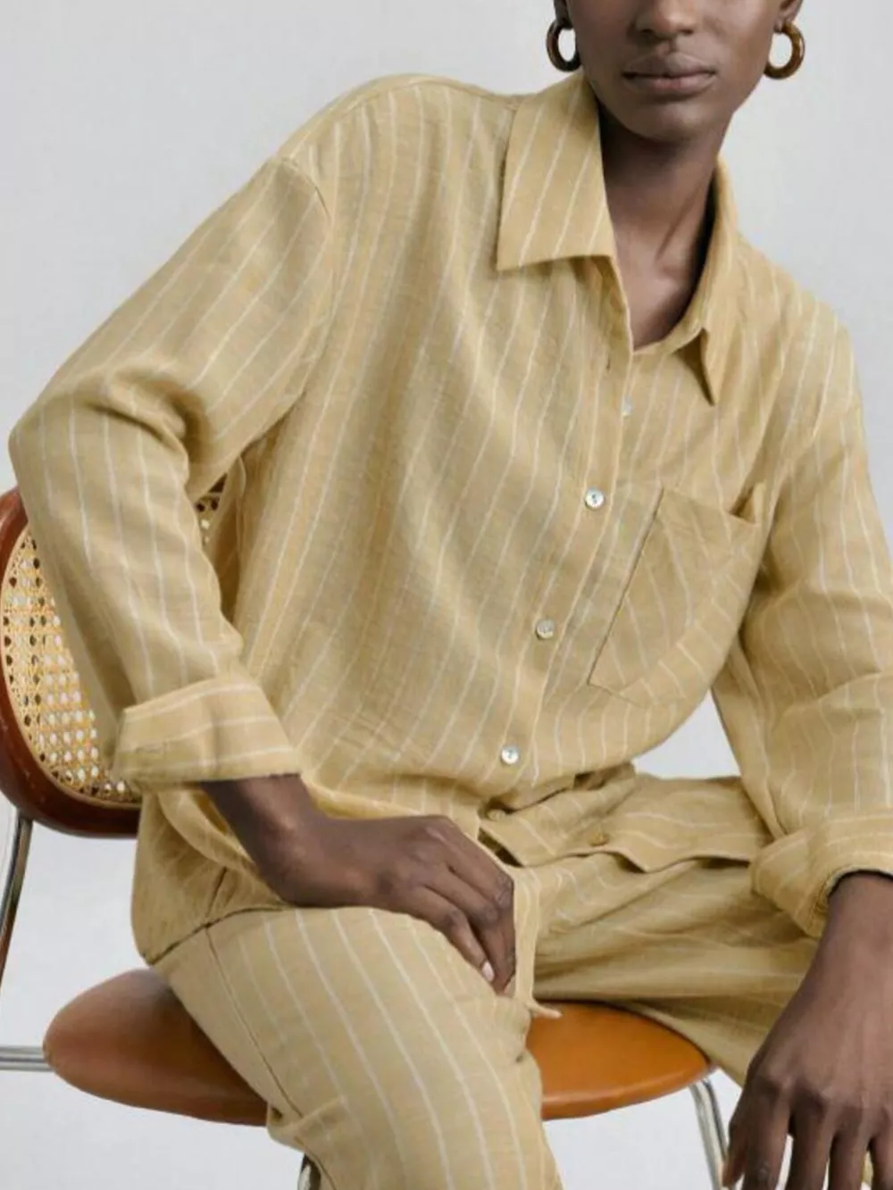 Striped Button Up Shirt and Pants Set, image 2
