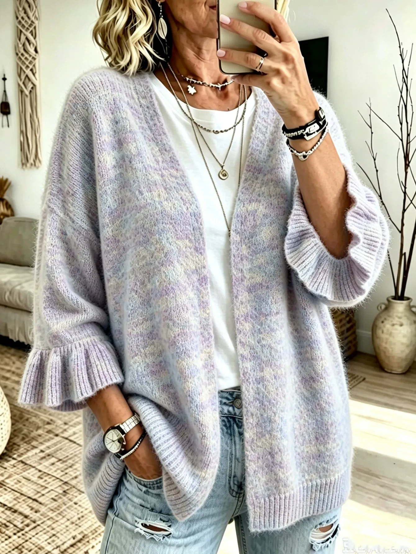 Full Size Ruffle Sleeve Open-Front Cardigan Plus Size, image 3