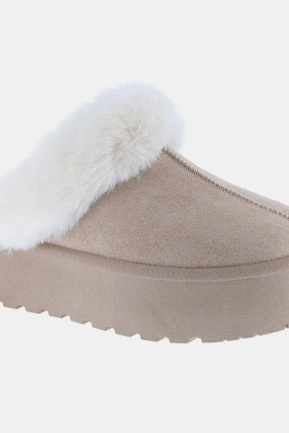 Thick Bottom Fur Trim Snow Slippers, image 2