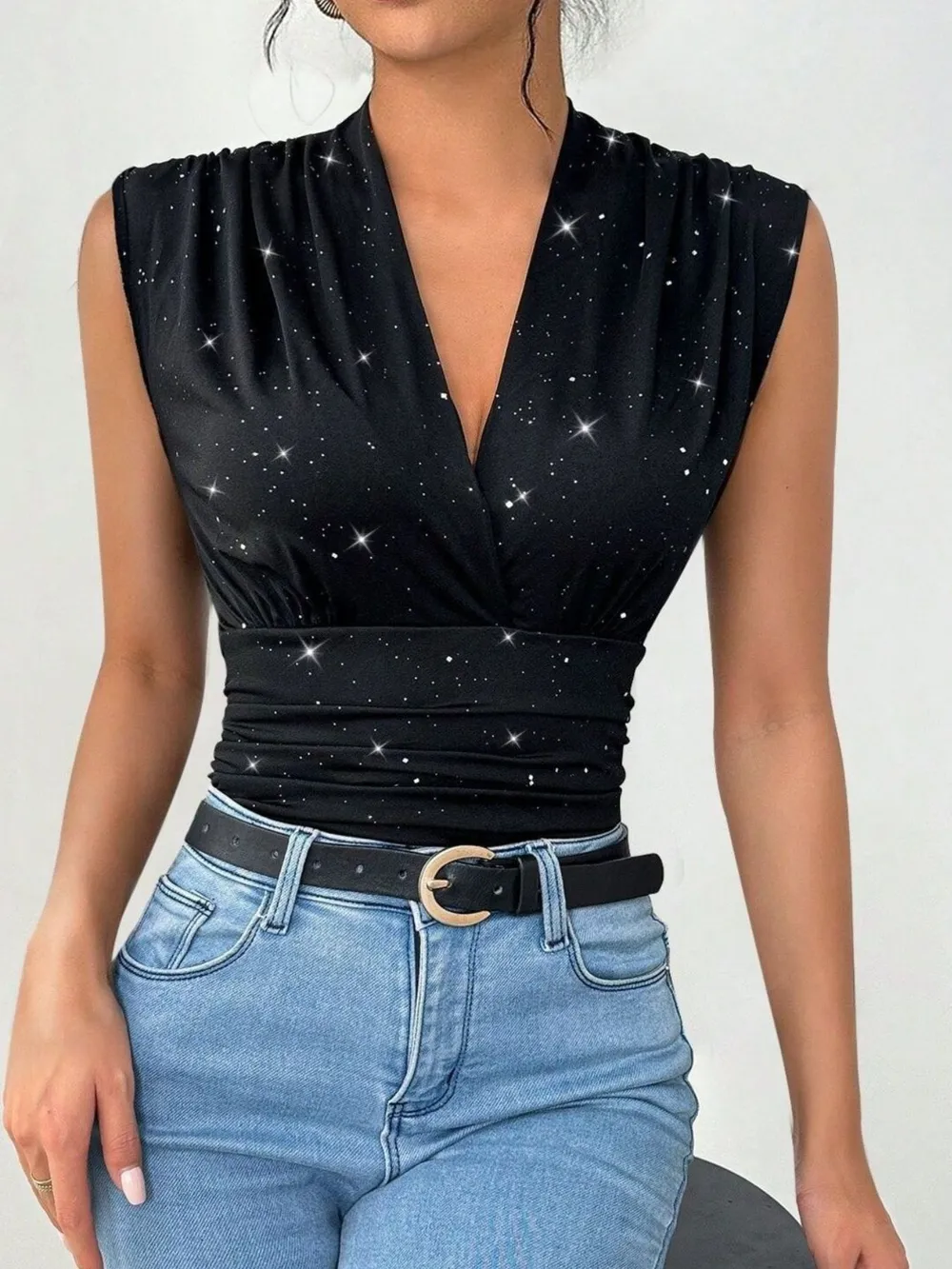 Surplice Sleeveless Slim Blouse, image 3