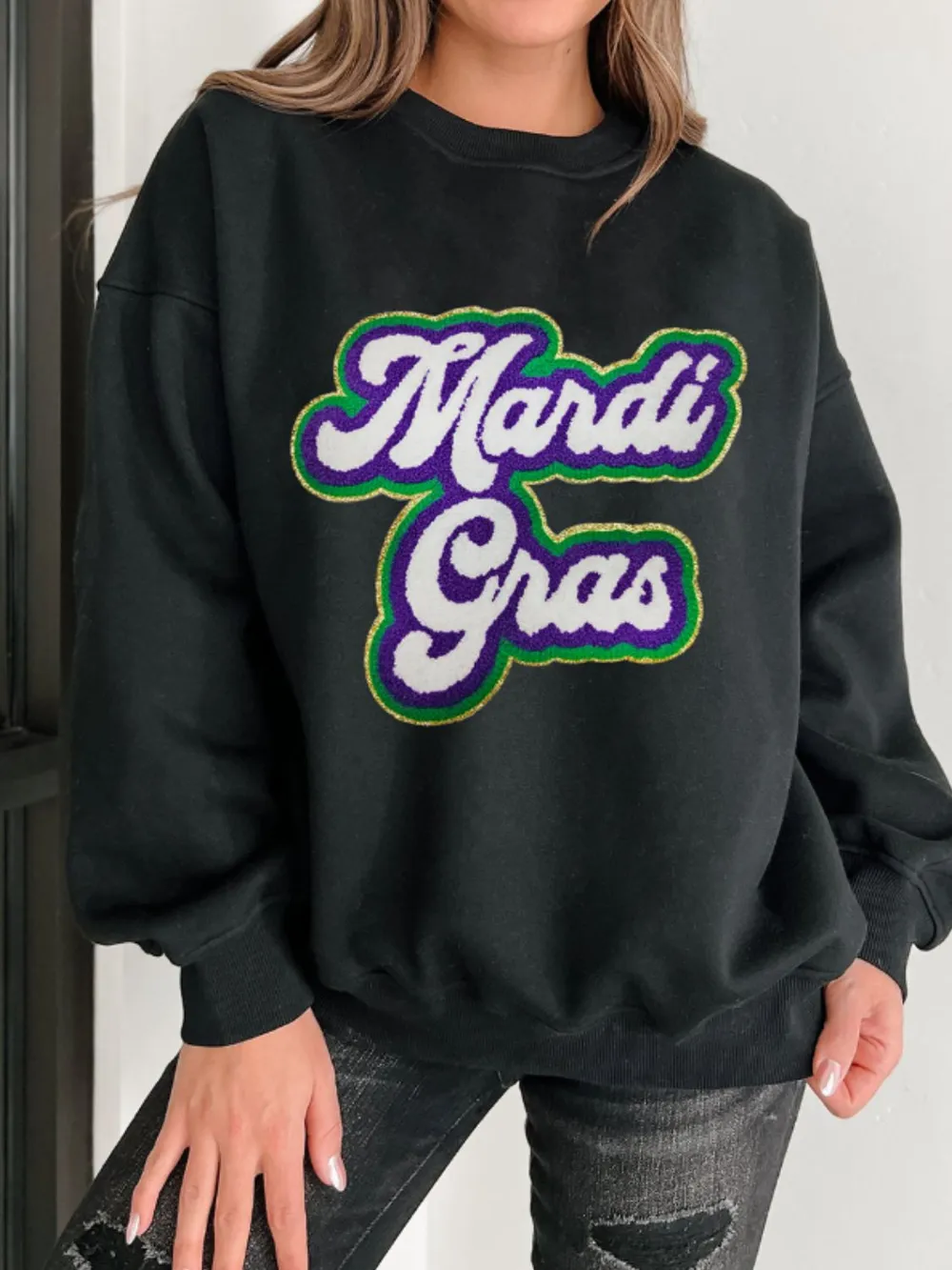 MARDI GRAS Round Neck Drop Shoulder Sweatshirt, image 3