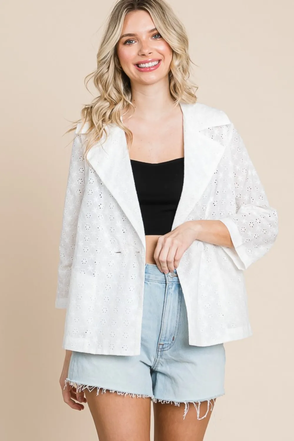 Double Breasted Eyelet Jacket with Pockets, image 4