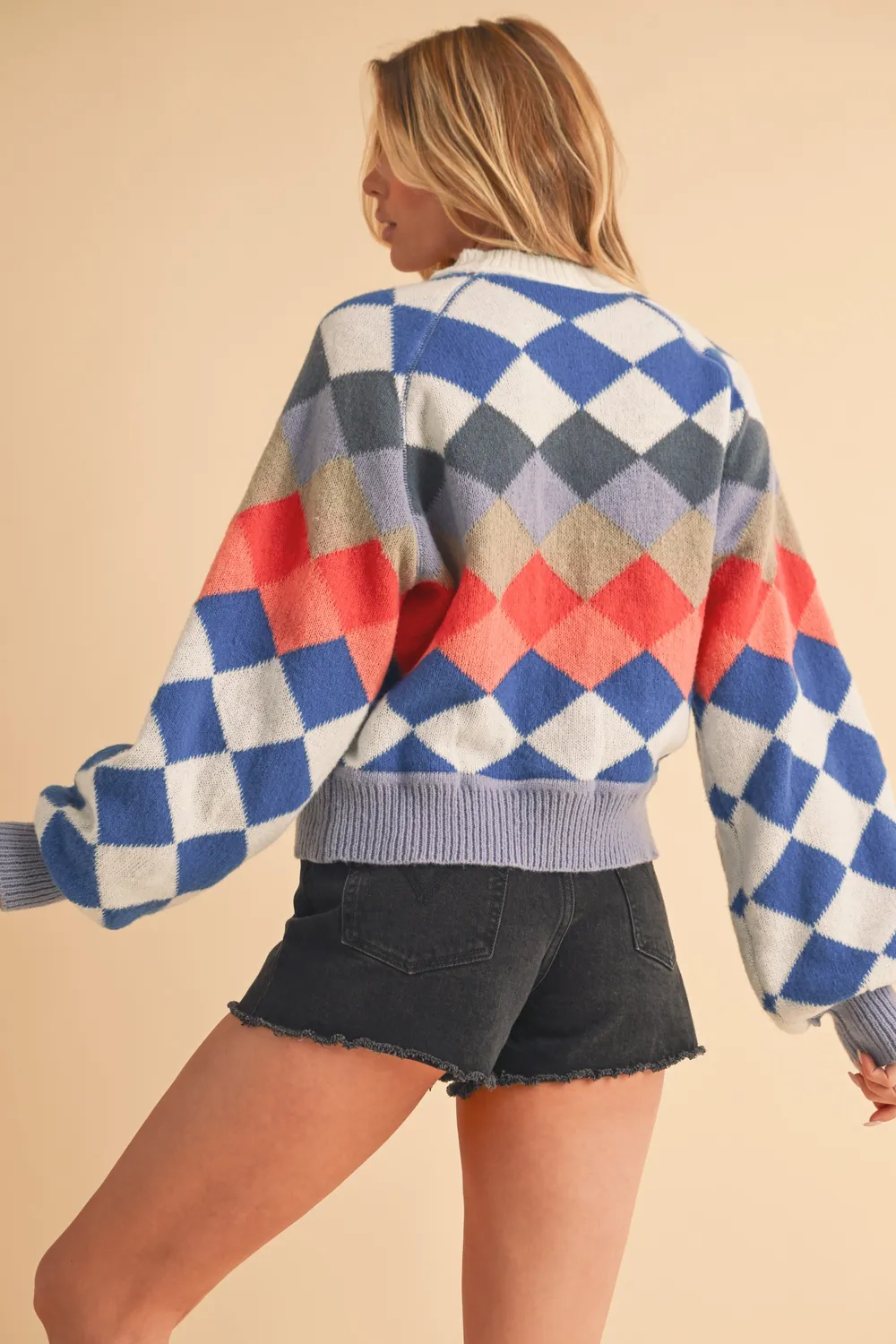 Diamond Mock Neck Raglan Sleeve Sweater, image 8