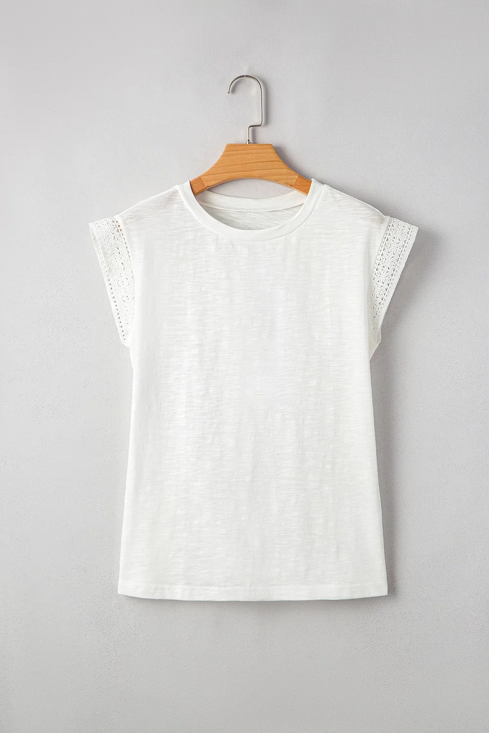 Lace Patchwork Cap Sleeve Round Neck T Shirt, image 4