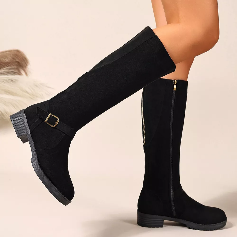 Knee-High Suede Buckle Accent Boots, image 11