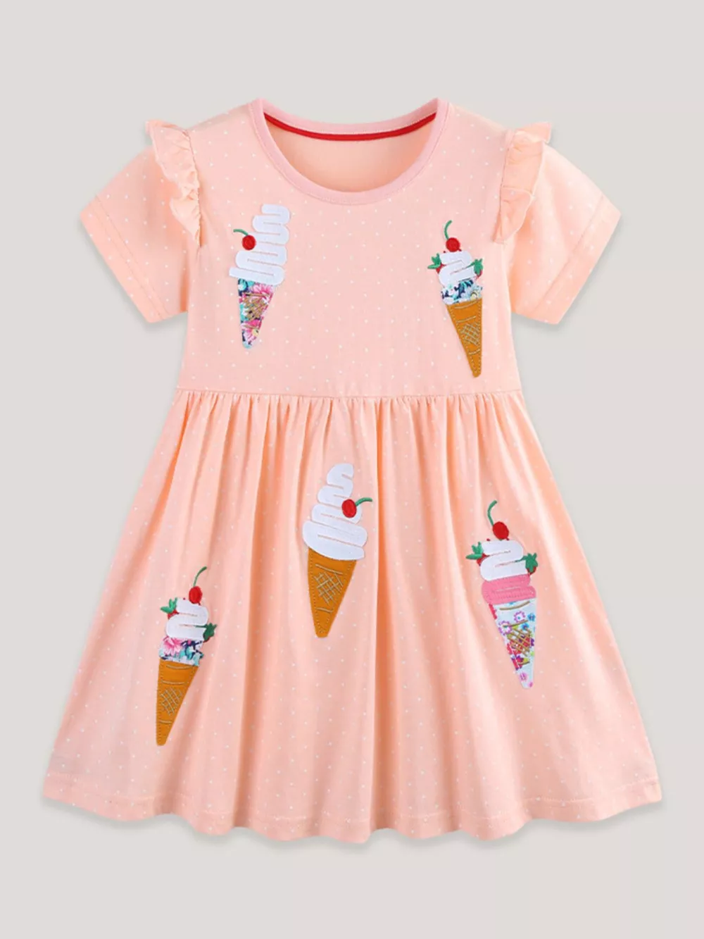 Children's Ice Cream Applique Round Neck Dress, image 2