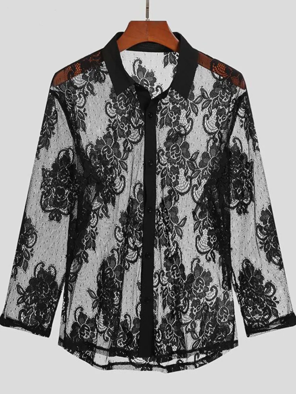 Men's Lace Button Down Long Sleeve Shirt, image 4
