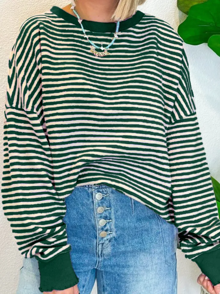 Striped Round Neck Long Sleeve Sweatshirt, image 8