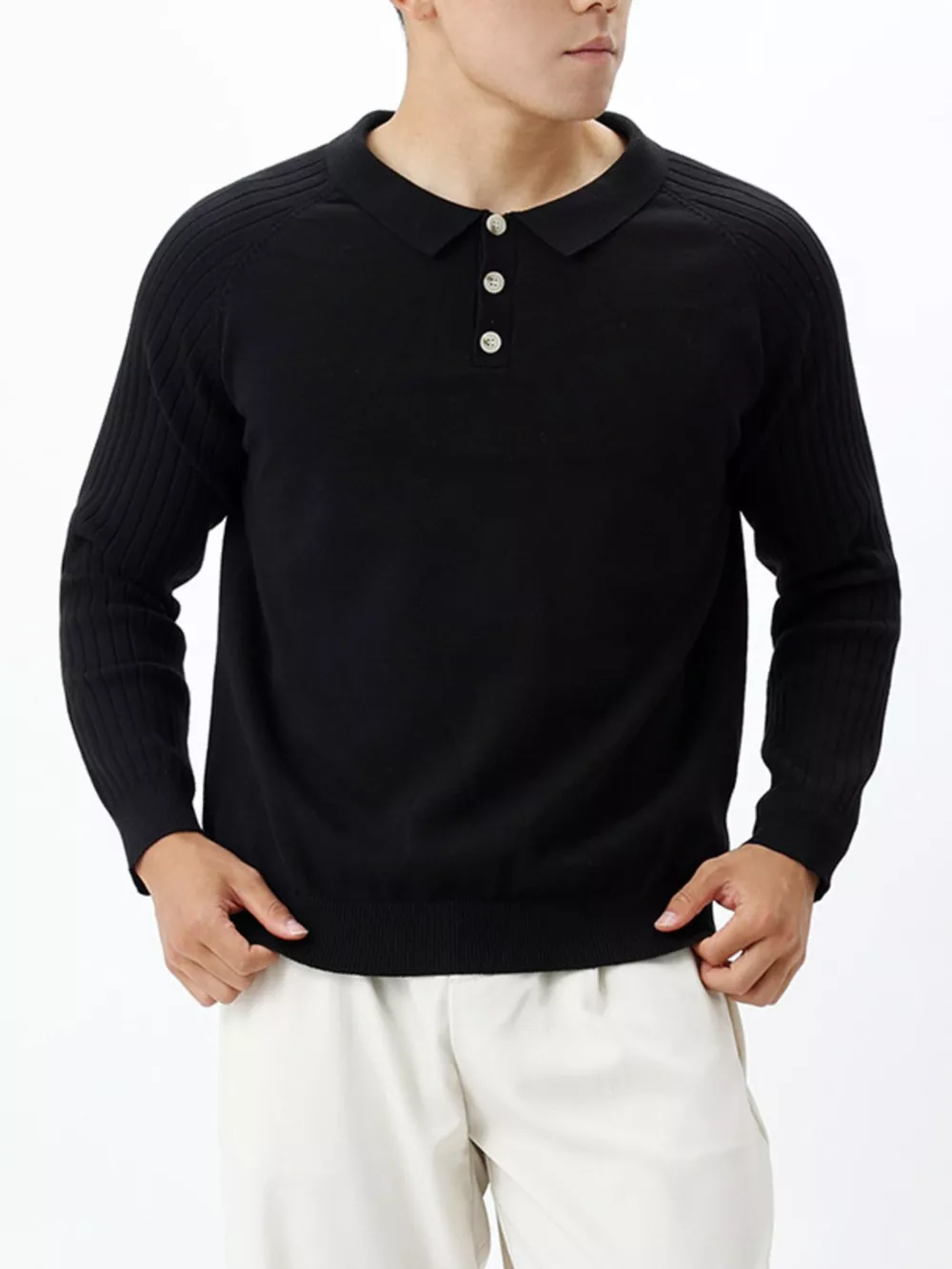 Men's Plus Size Classic Fit Ribbed Sleeve Knit Top