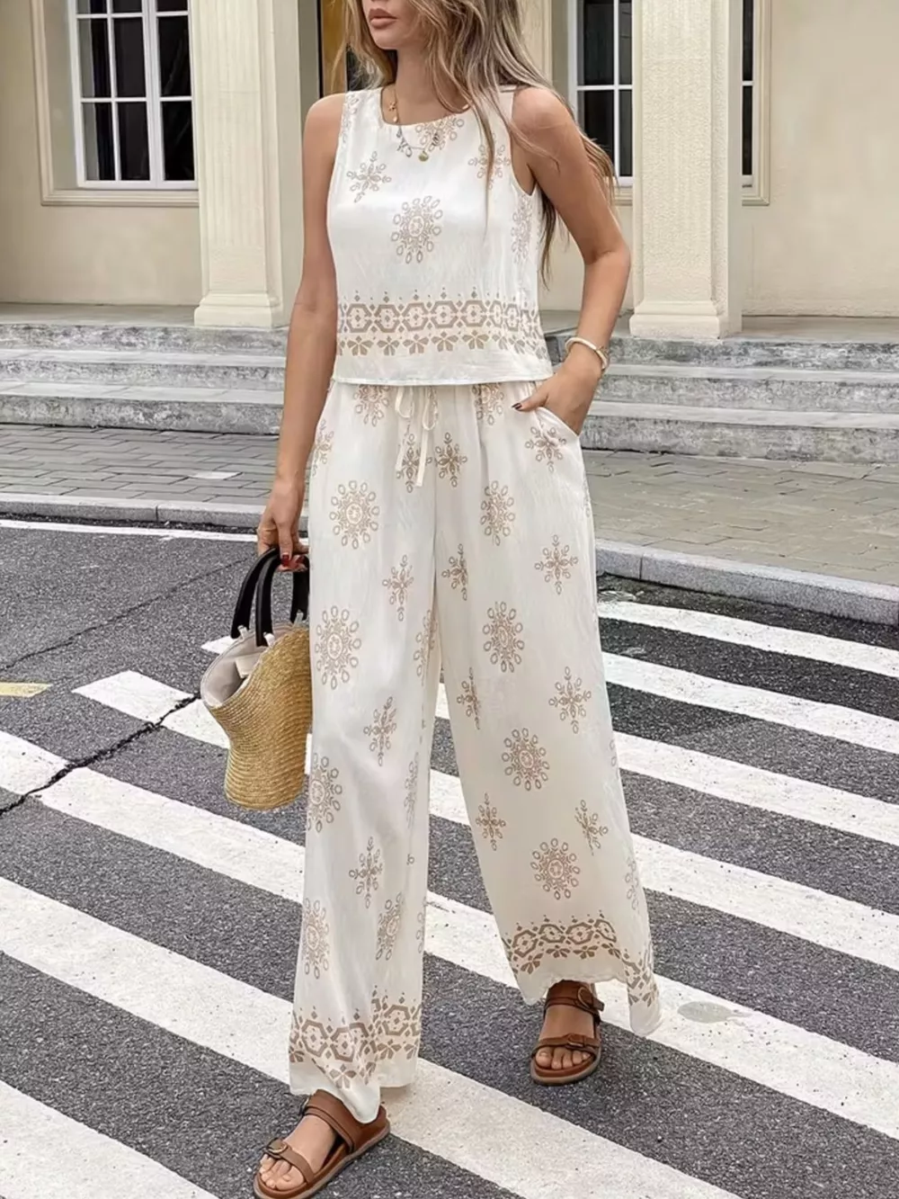 Sleeveless Top and Wide Leg Pants Set, image 3