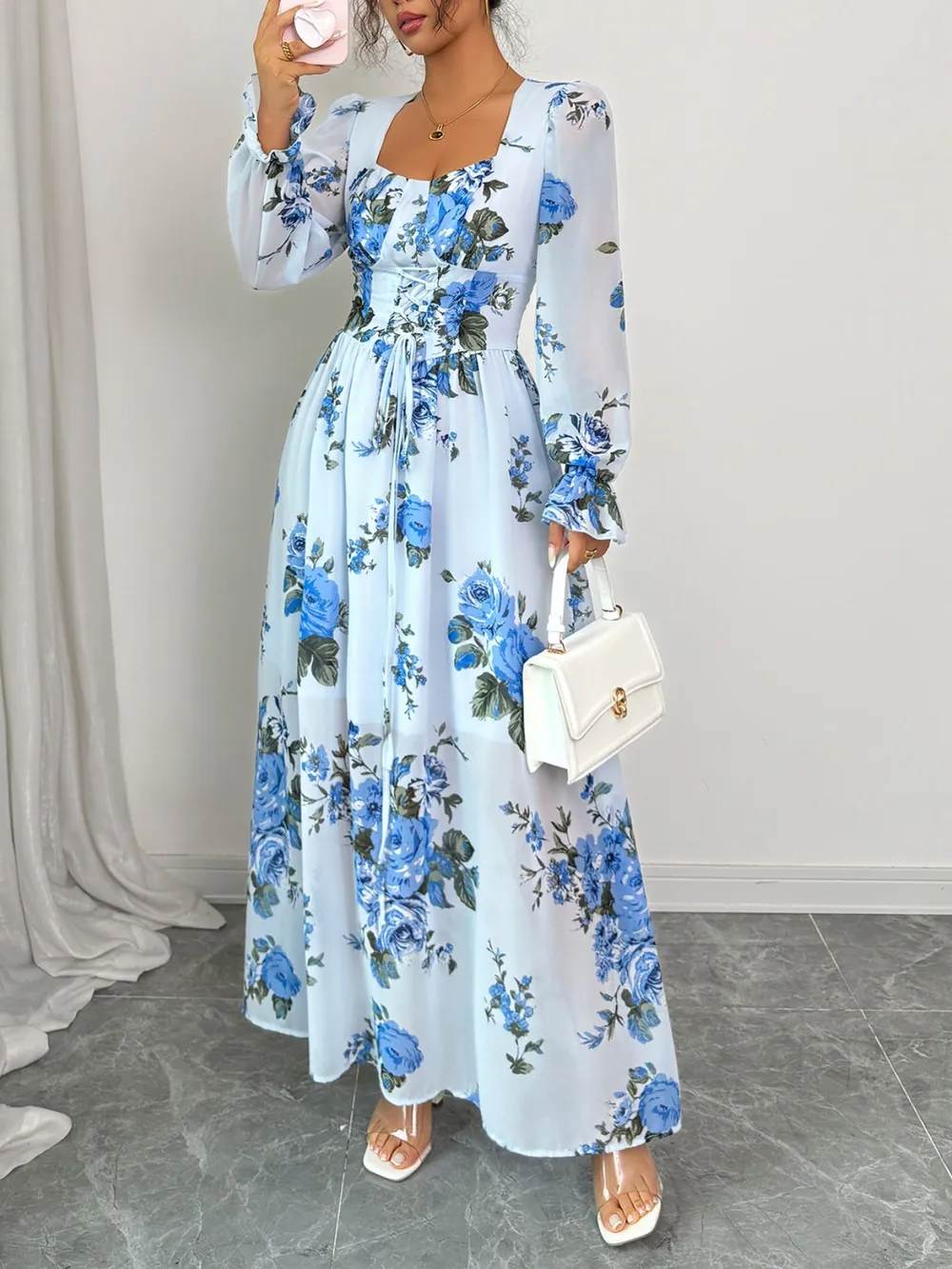 Floral Flounce Sleeve Maxi Dress, image 3