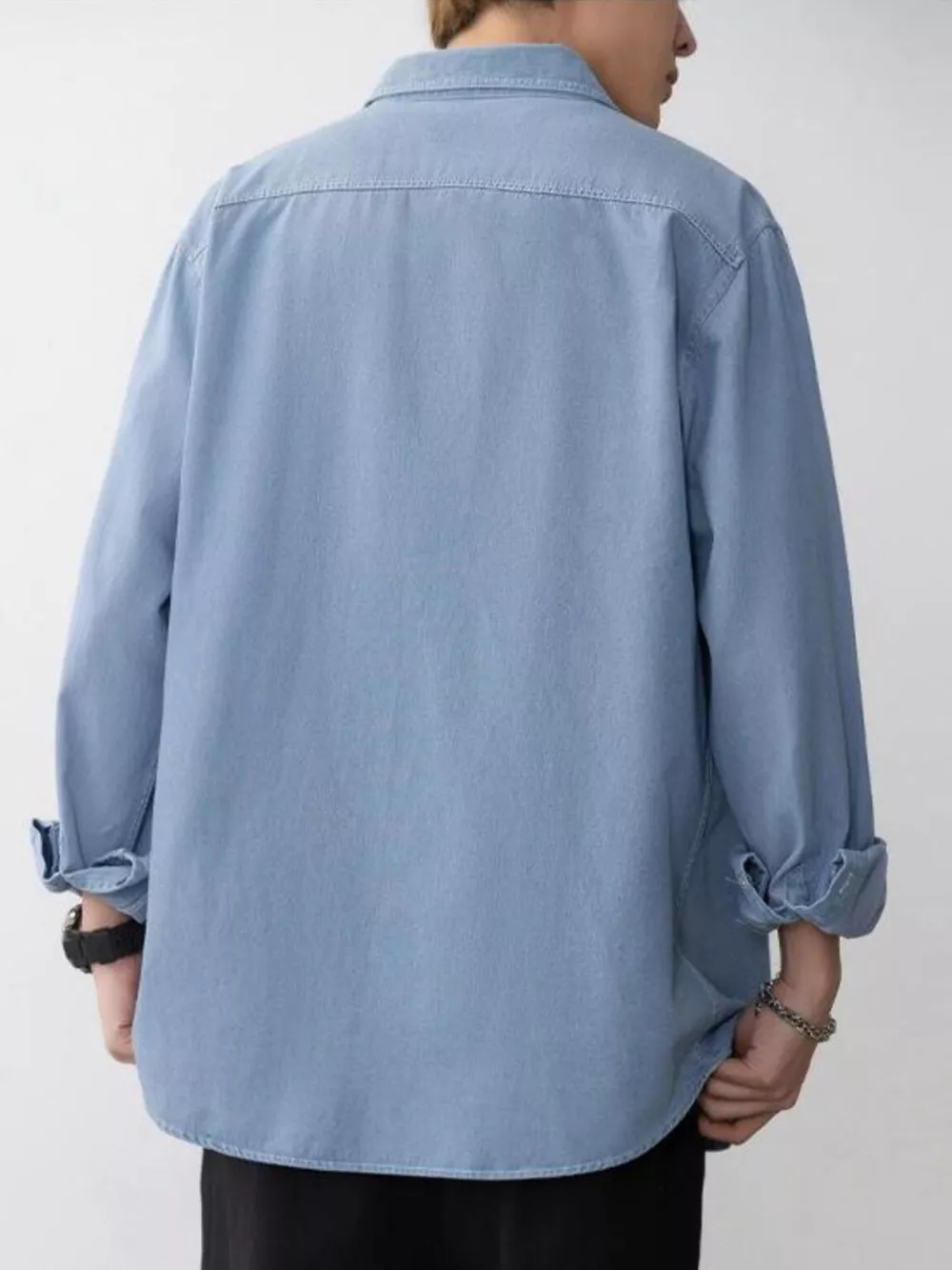 Men's Plus Size Casual Long Sleeve Denim Shirt, image 5