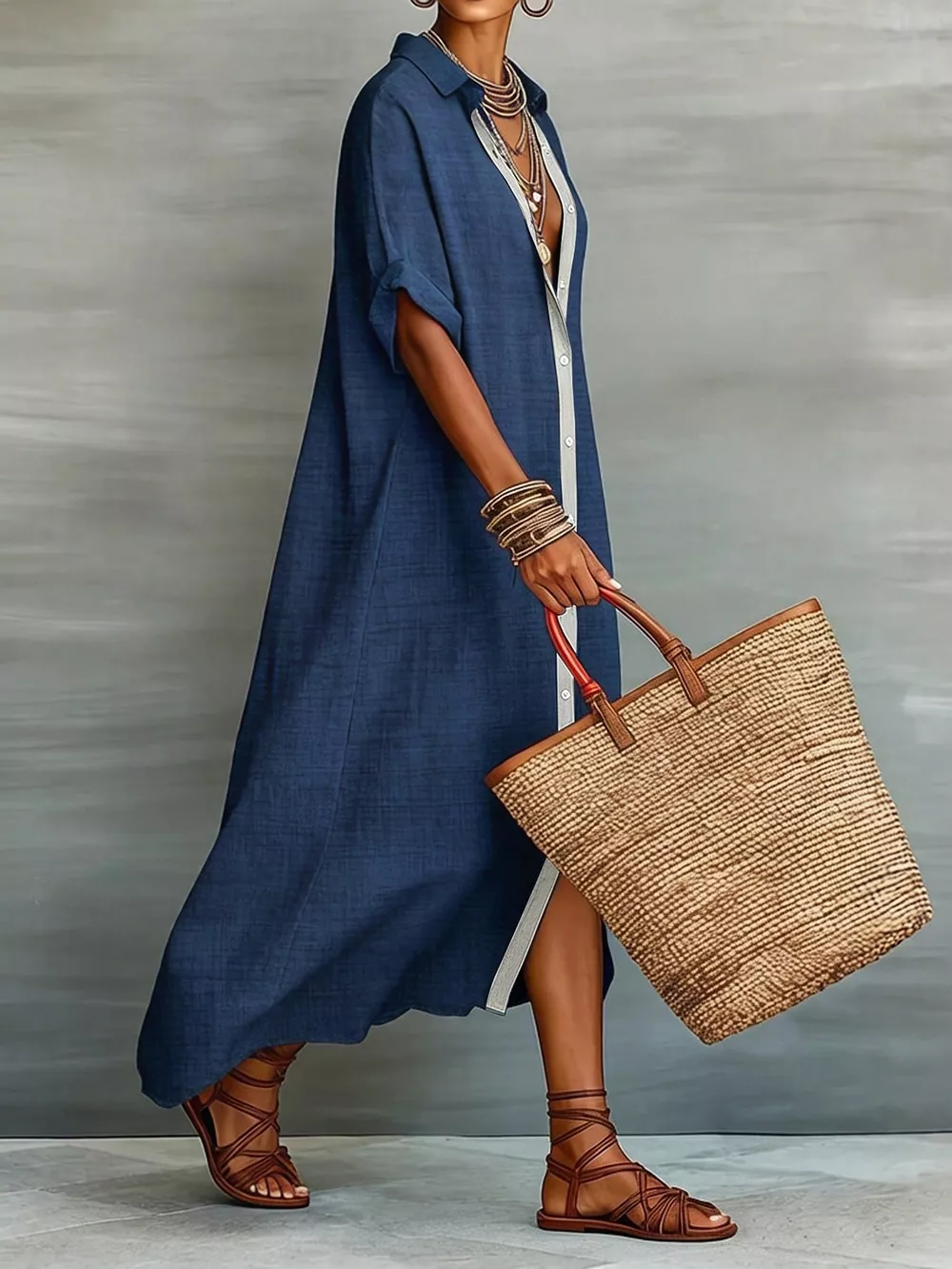 Casual Linen Shirt Dress with Button-Down Front, image 12