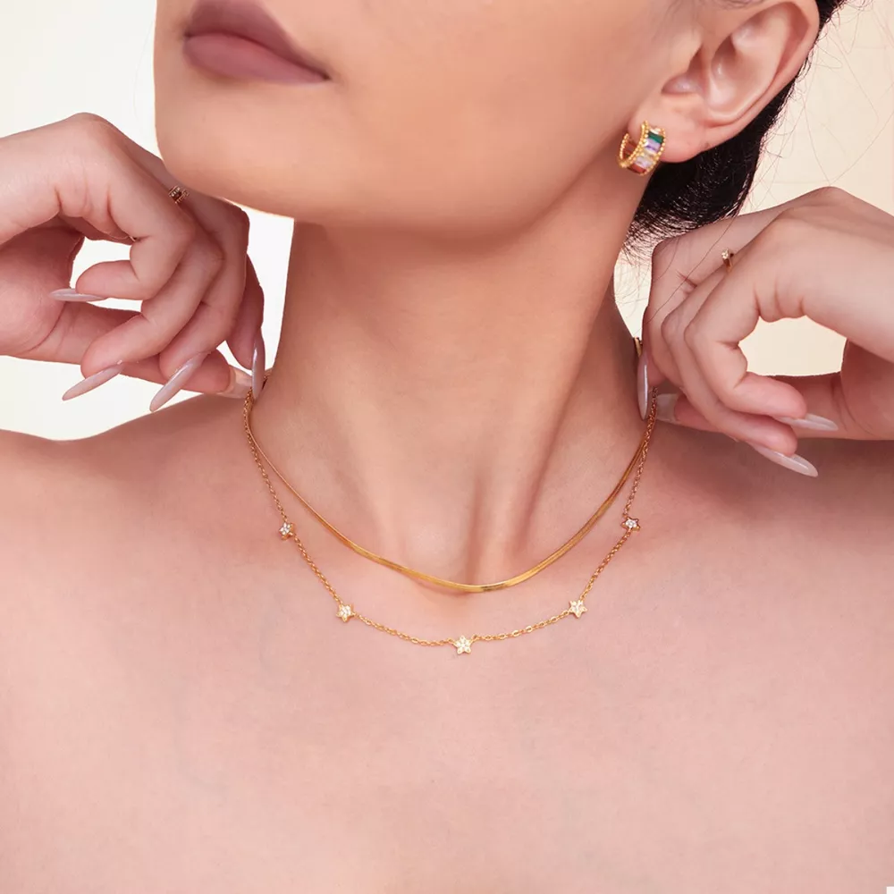 2-Piece 18K Gold-Plated Necklace with Zircon Accents, image 3