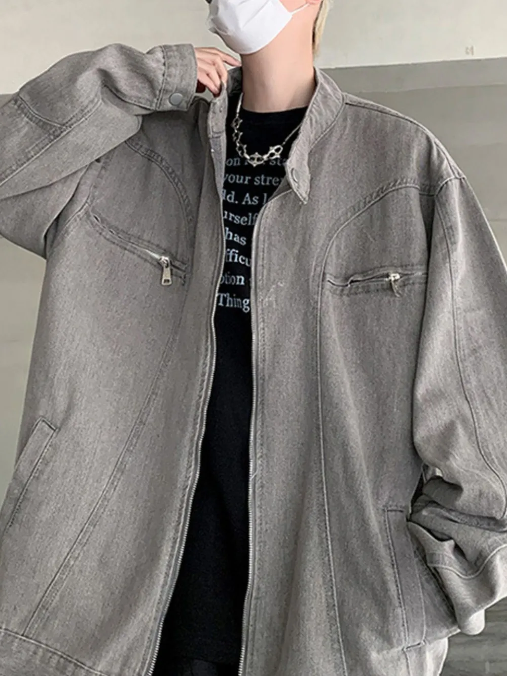 Men's Plus Size Zip Up Oversized Denim Jacket, image 11