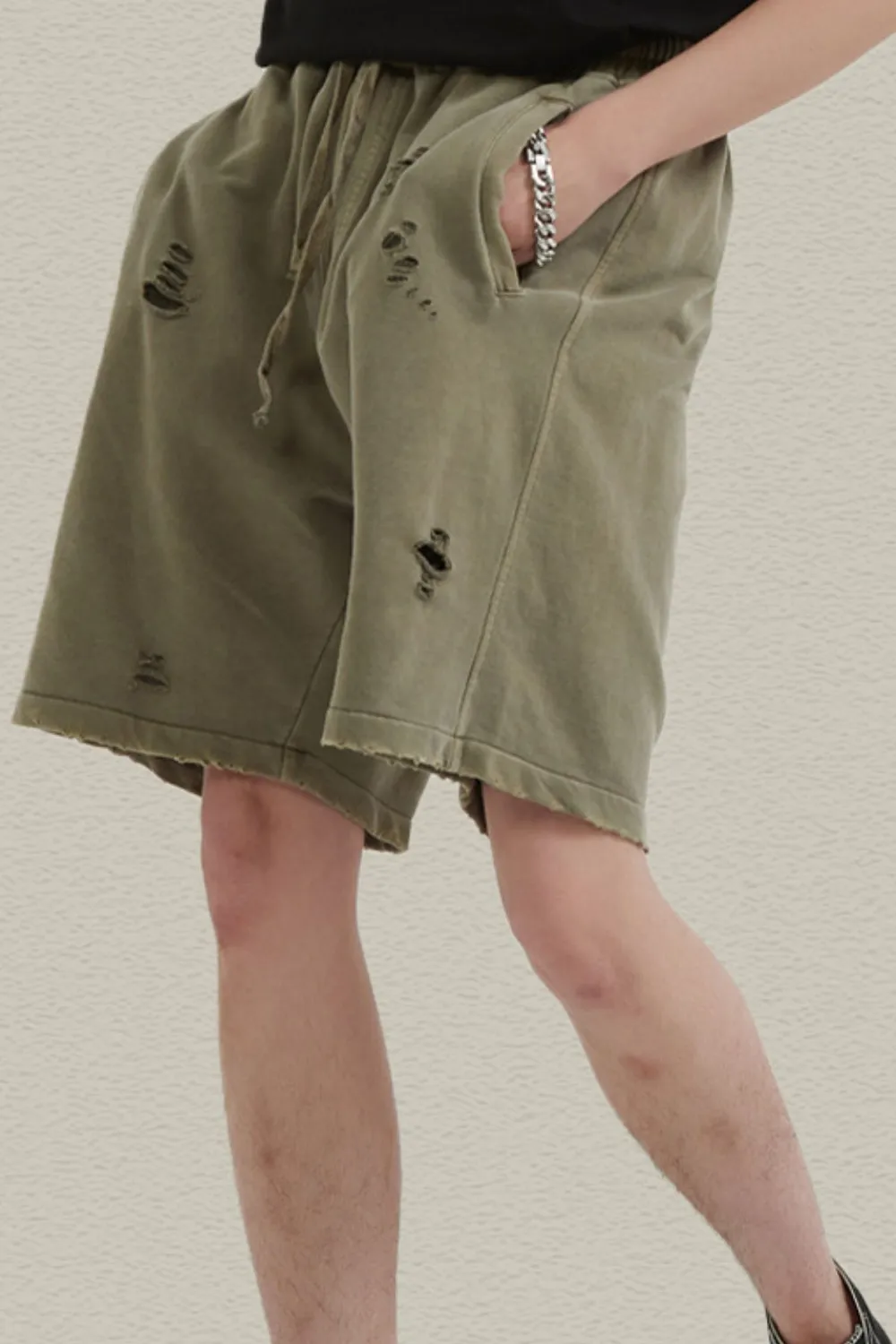 Men's Distressed Drawstring Shorts, image 2