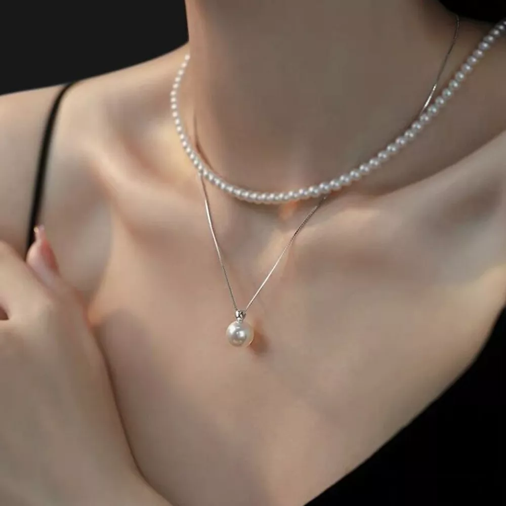 925 Sterling Silver Bead Pearl Necklace