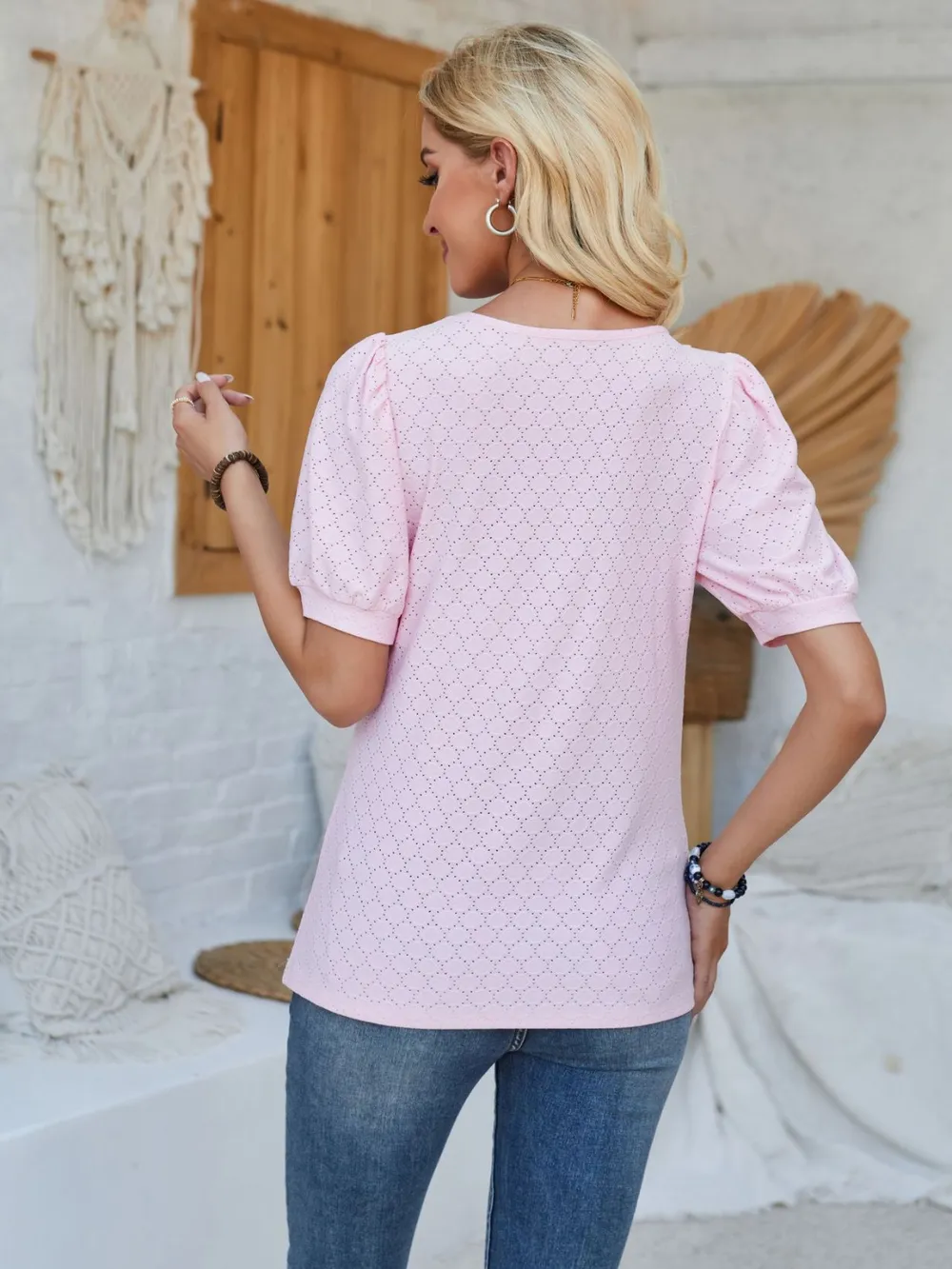 Eyelet Asymmetrical Neck Short Sleeve T-Shirt, image 5